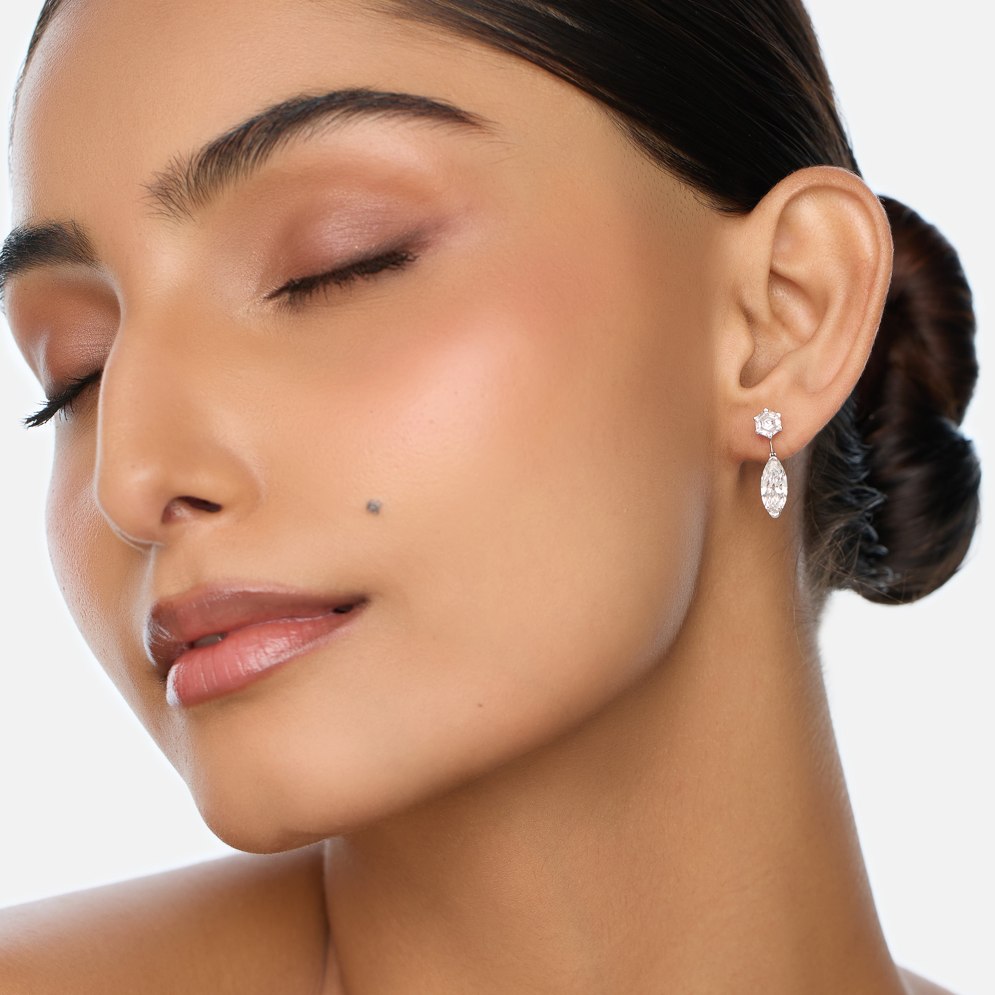 Radiance Duo Gold Drop Earrings with Hexagon Brilliant & Roval Lab-Grown Diamonds | SKU : 0021953880