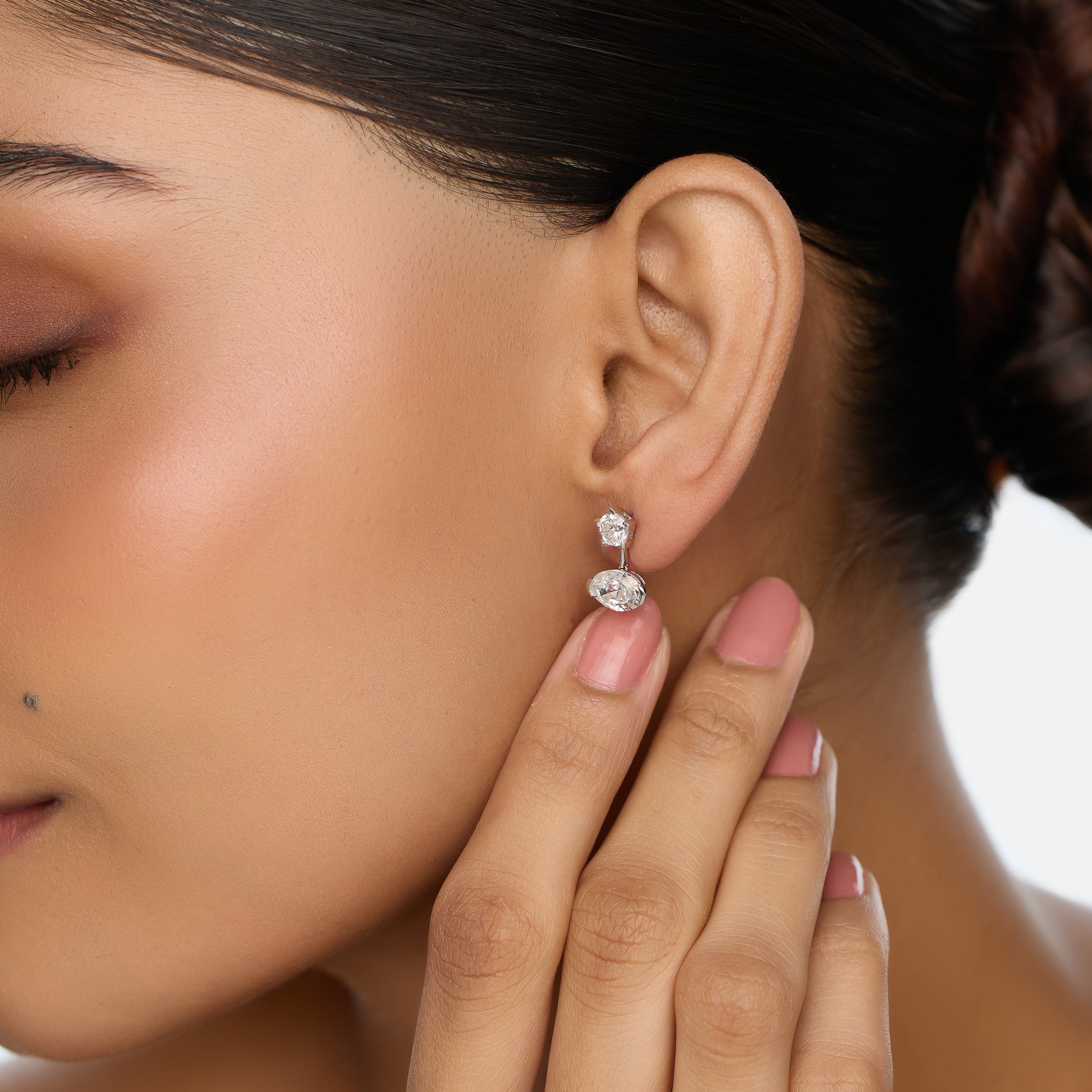 White Gold Earrings Set with Oval Step and Pentagon Cut Lab-Grown Diamonds | SKU : 0021920196
