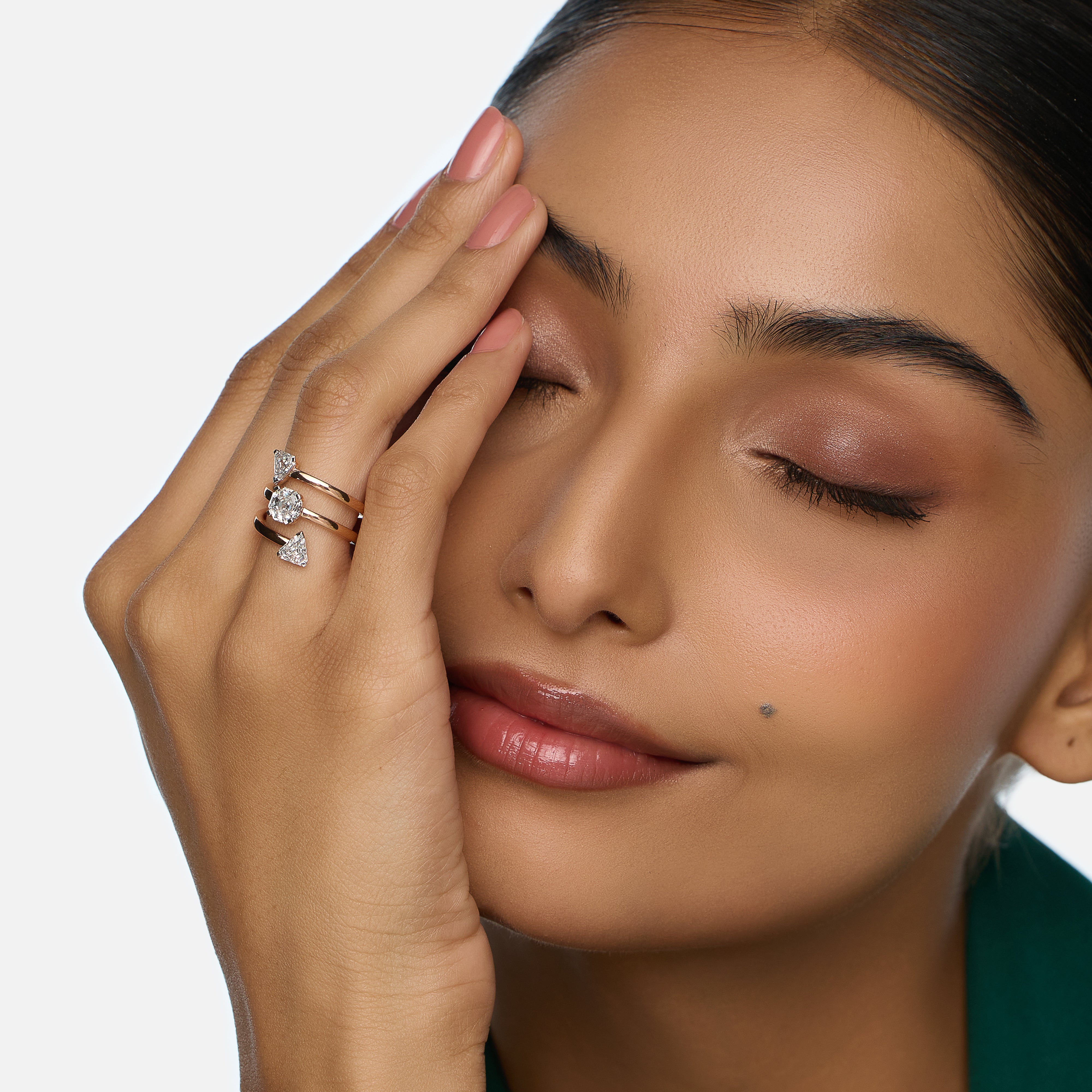 Rose Gold Spiral Ring with Octagon Step and Trillion Step-Cut Lab-Grown Diamonds | SKU : 0021923050