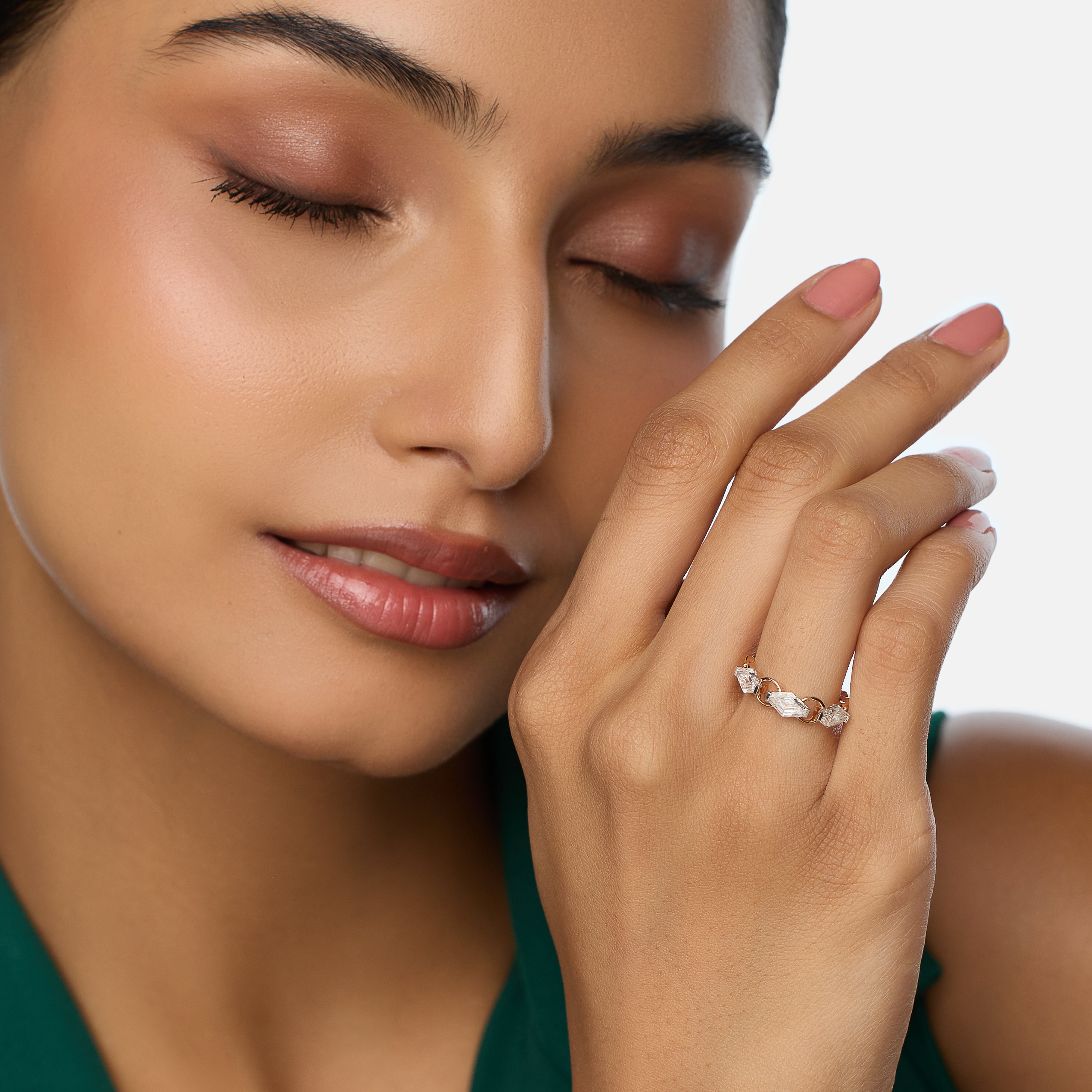 Rose Gold Link Ring with Lozenge Blunt Cut Lab-Grown Diamonds | SKU : 0003761649