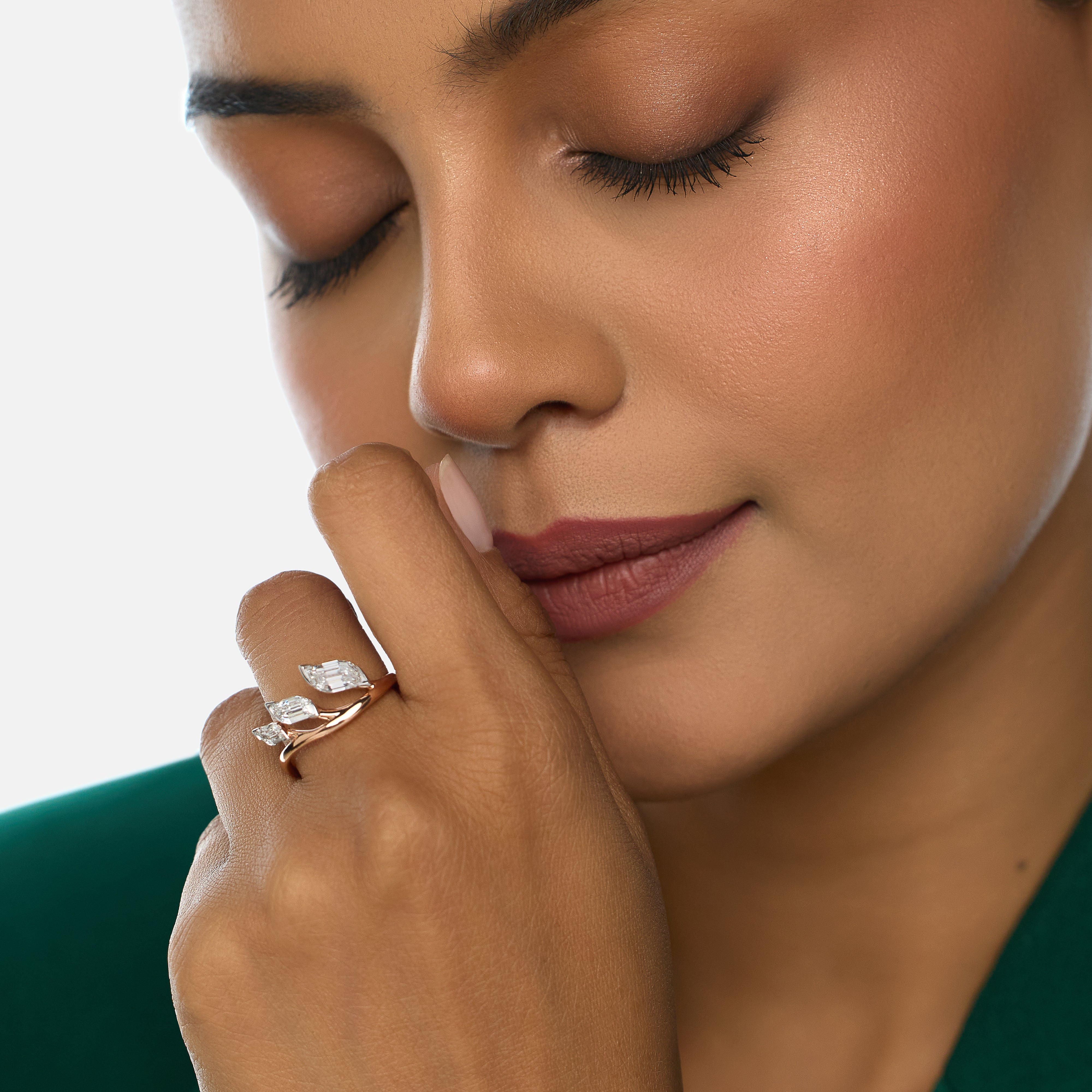 Rose Gold Flame-Cut Lab-Grown Diamond Wrap Ring | SKU : 0021920240