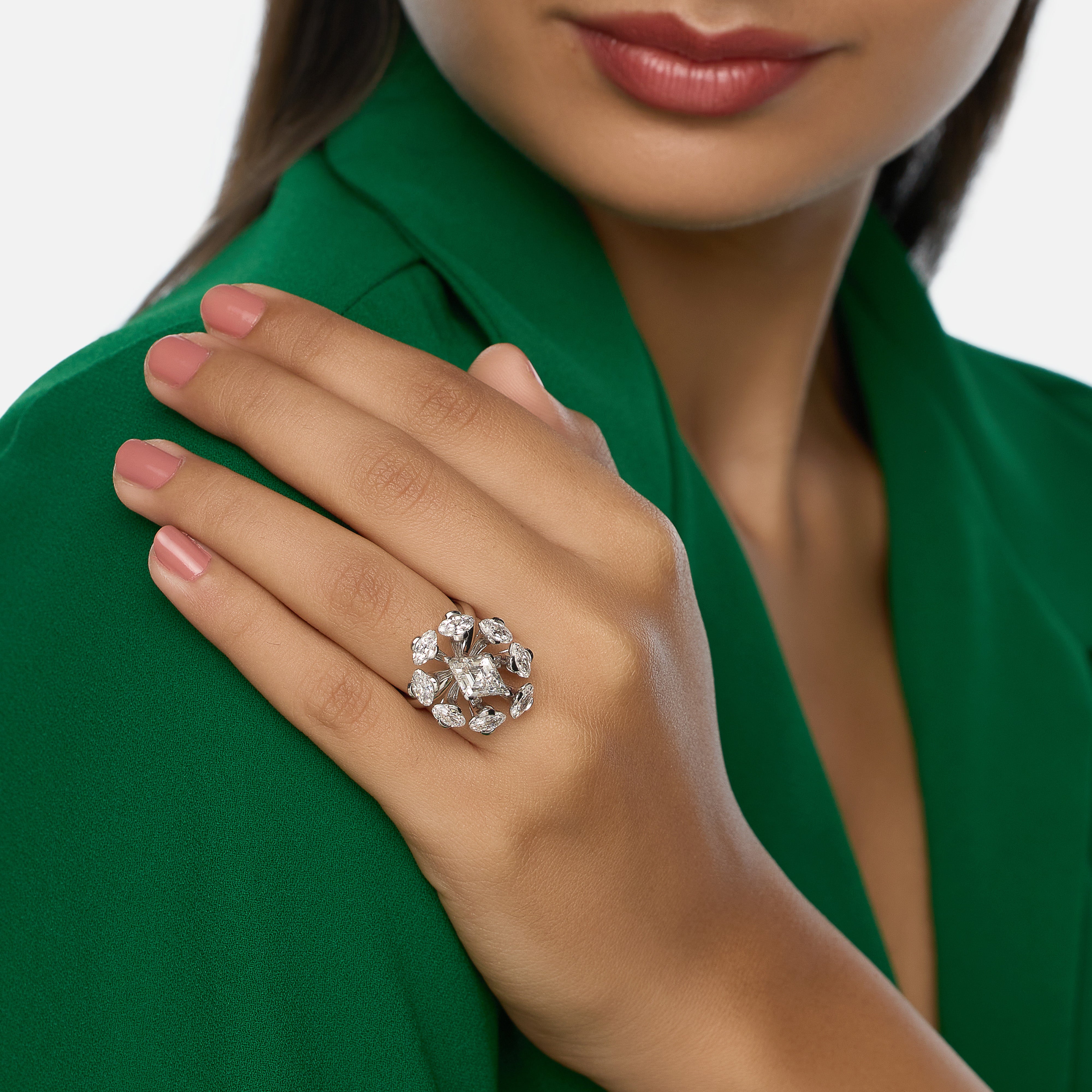 Radiant Lozenge and Oval Lab-Grown Diamond Gold Cocktail Ring | SKU : 0021966675