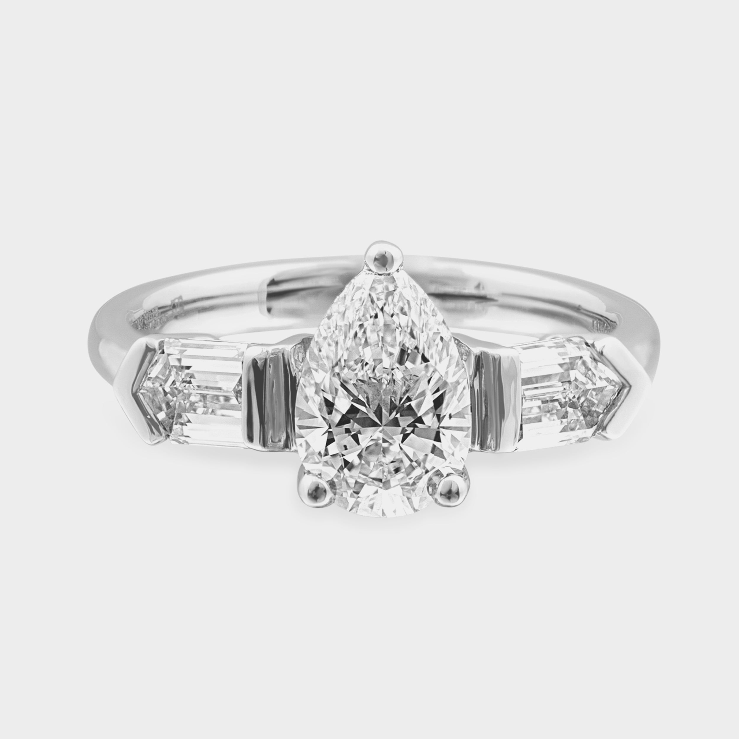 Pear & Baguette Cut 1.01 Carat & 0.74 Carat Lab Grown Solitaire Diamond Ring in White Gold | SKU : 0019512297 - crash.club by CKC