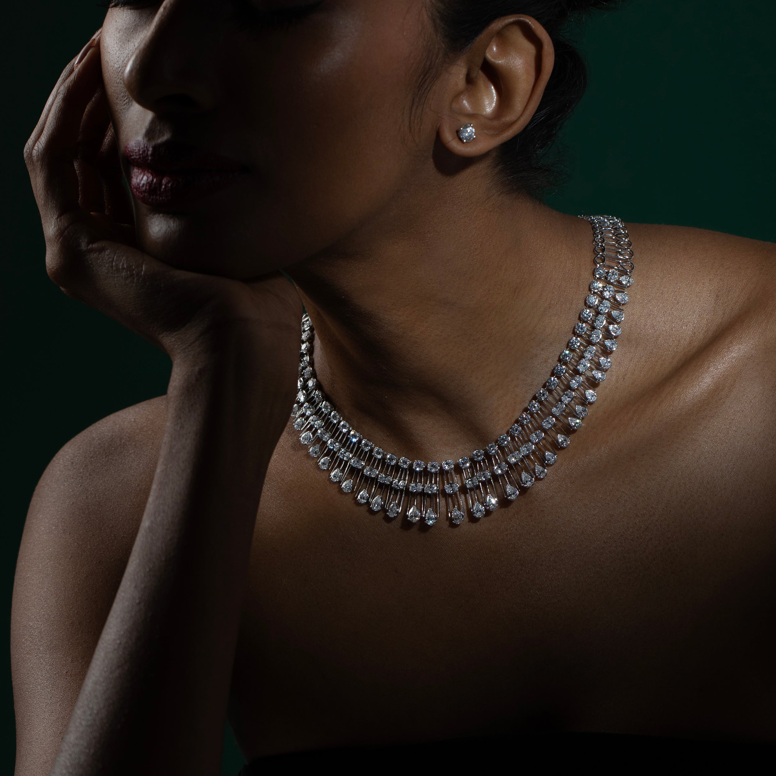 Oval-Pear-Round Brilliant Cut 26.81 Carat White Gold Grand Solitaire Lab Grown Diamond Necklace | SKU : 0019801575