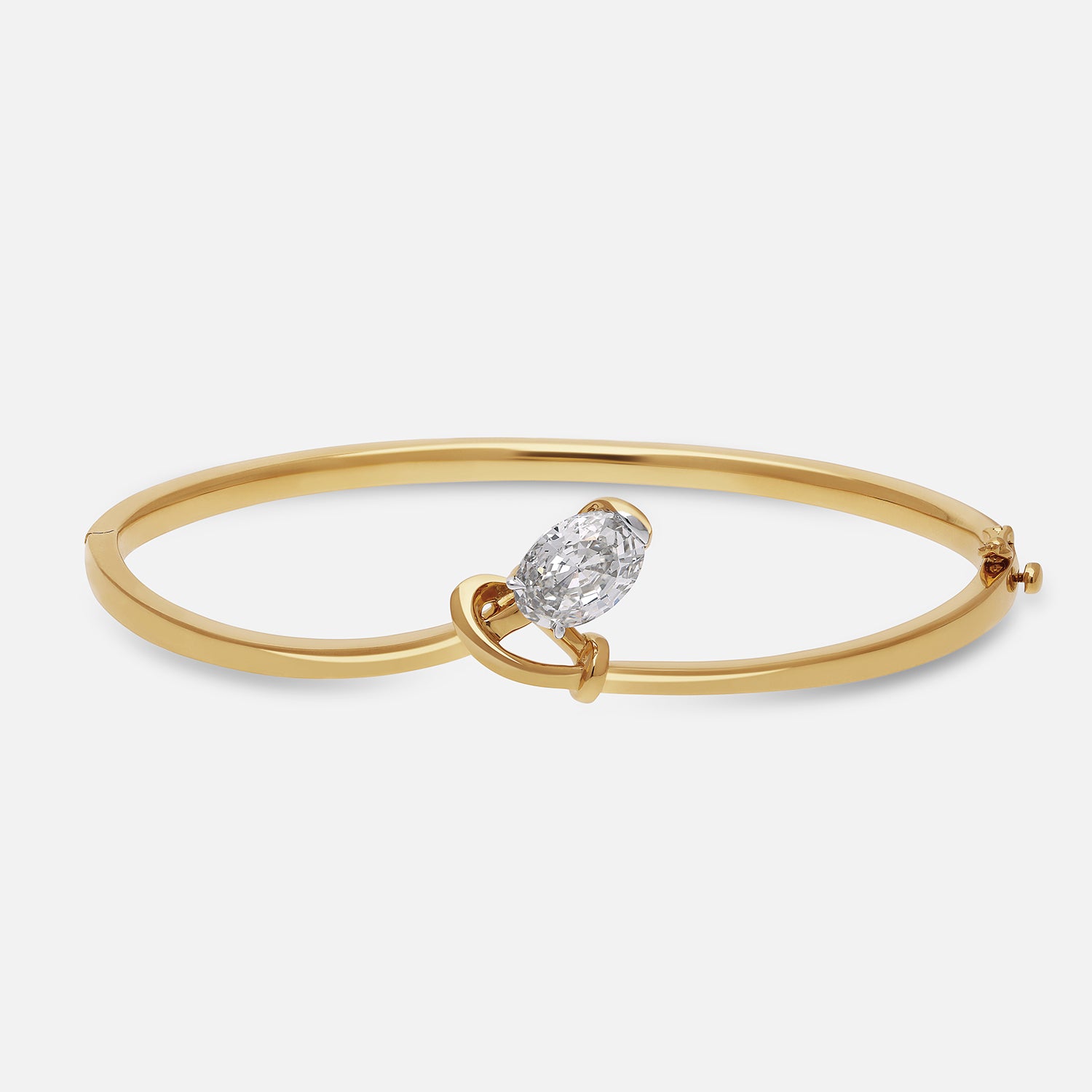 Gold Designer Bangle with Floating Oval Step-Cut Lab-Grown Diamond | SKU : 0021911682
