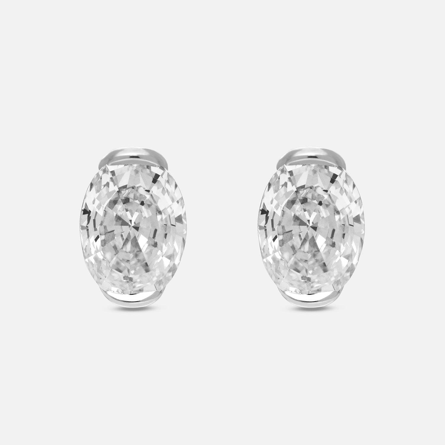 White Gold Stud Earrings with Oval Step-Cut Lab-Grown Diamonds | SKU : 0021929908