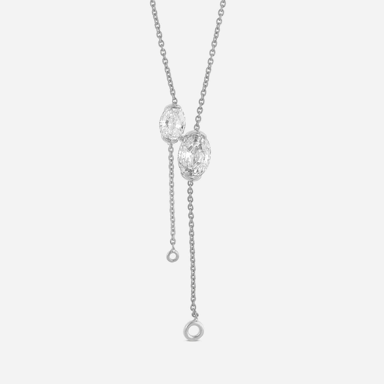White Gold Chain Necklace with Oval-Cut Lab-Grown Diamond Pendants | SKU : 0021929892