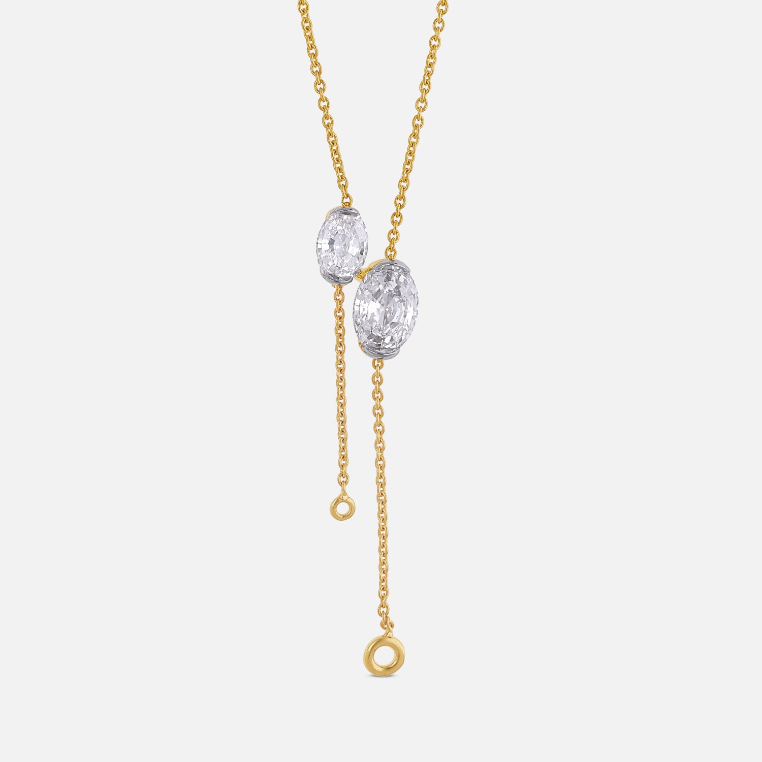 Gold Drop Pendant Necklace with Dual Oval Step-Cut Lab-Grown Diamonds | SKU : 0021911651