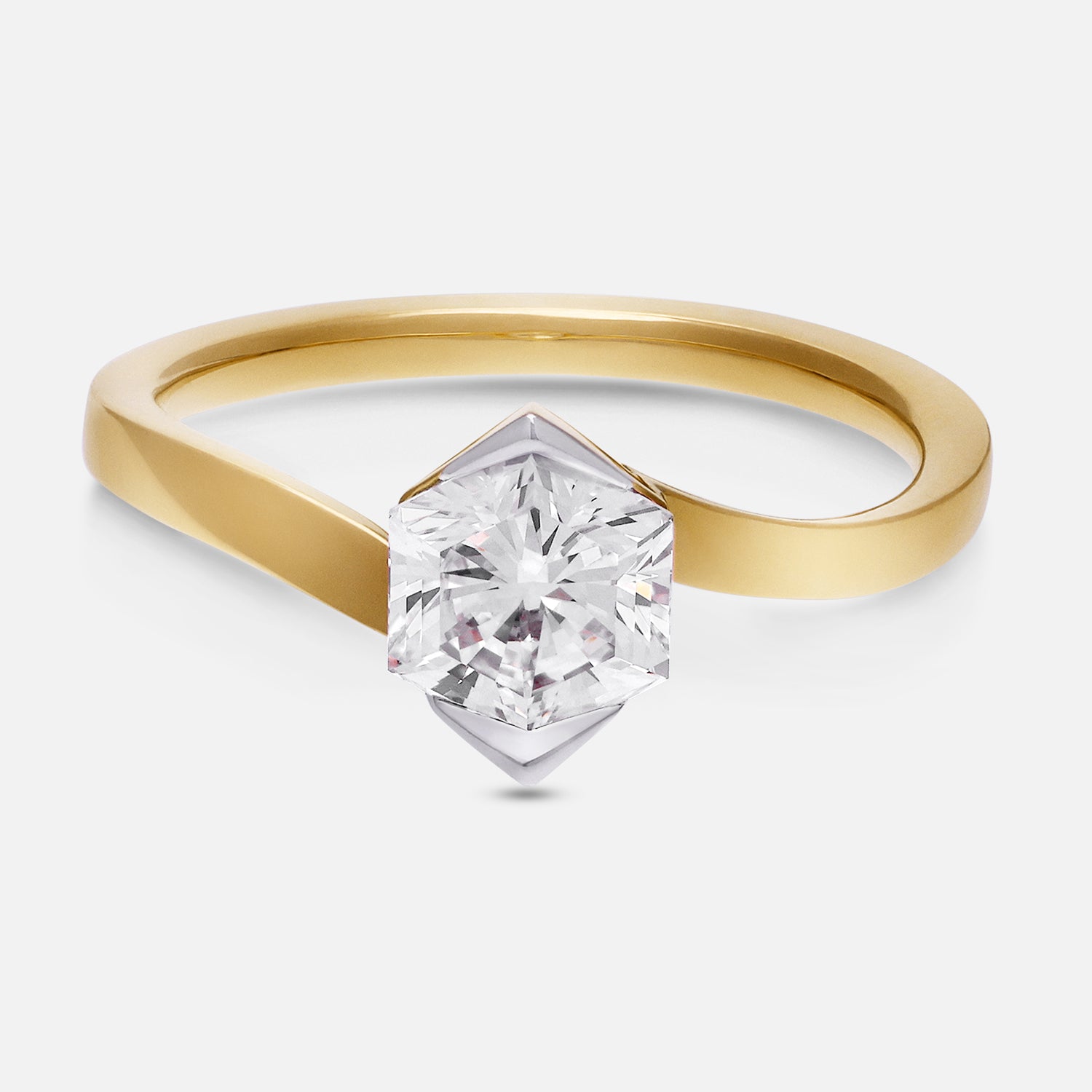 Gold Ring with Hexagon Brilliant-Cut Lab-Grown Diamond in a Sculpted Wrap Design | SKU : 0021912863
