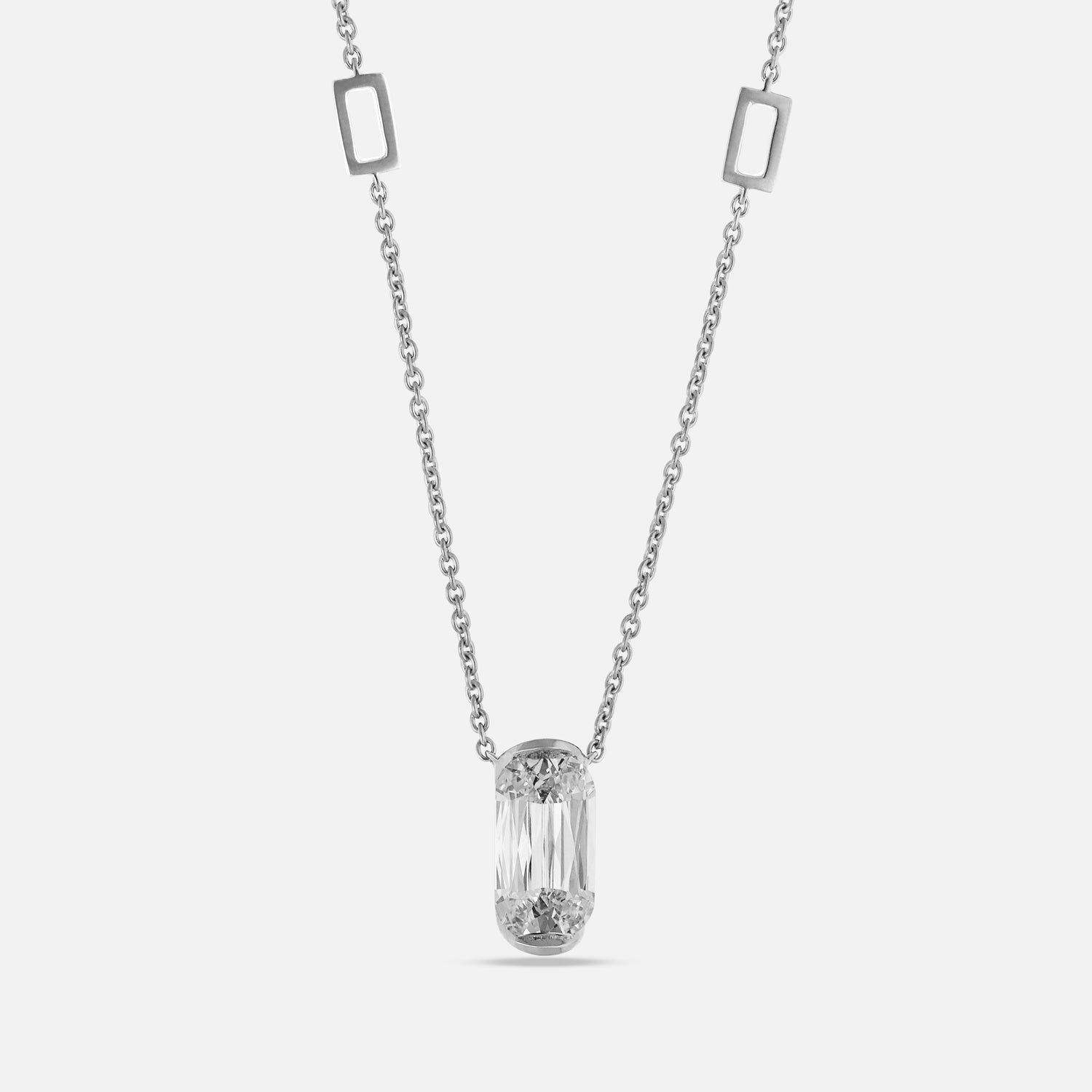 White Gold Chain with Elongated Cushion-Cut Lab-Grown Diamond Pendant | SKU : 0021938580