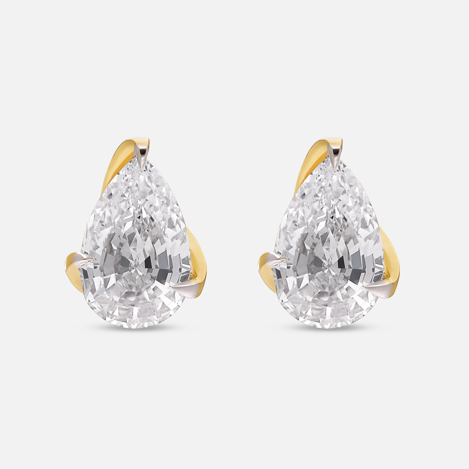Gold Stud Earrings with Pear Step-Cut Lab-Grown Diamonds in Sculpted Wrap Setting | SKU : 0021916397