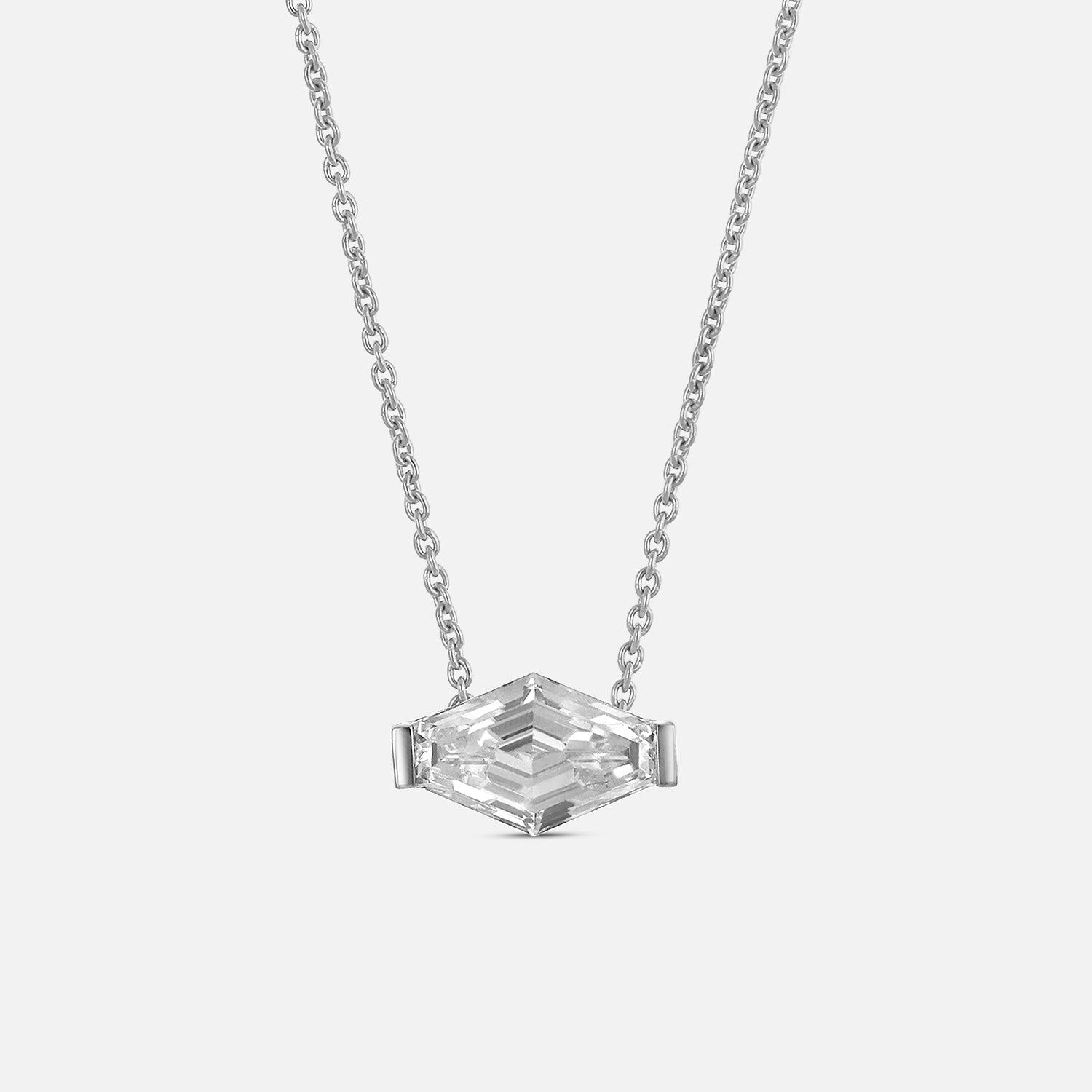 White Gold Chain Pendant with Lozenge Blunt-Cut Lab-Grown Diamond | SKU : 0021938542