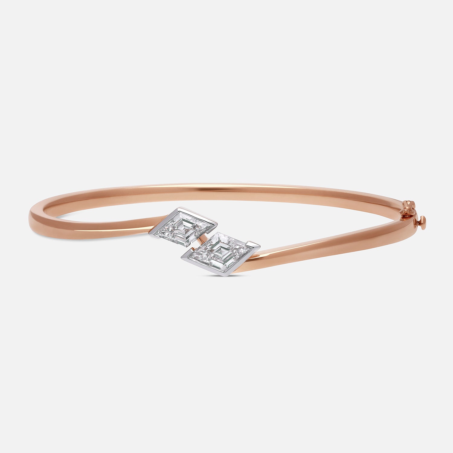 Rose Gold Sculpted Bangle with Twin Lozenge Pointed-Cut Lab-Grown Diamonds | SKU : 0021916830