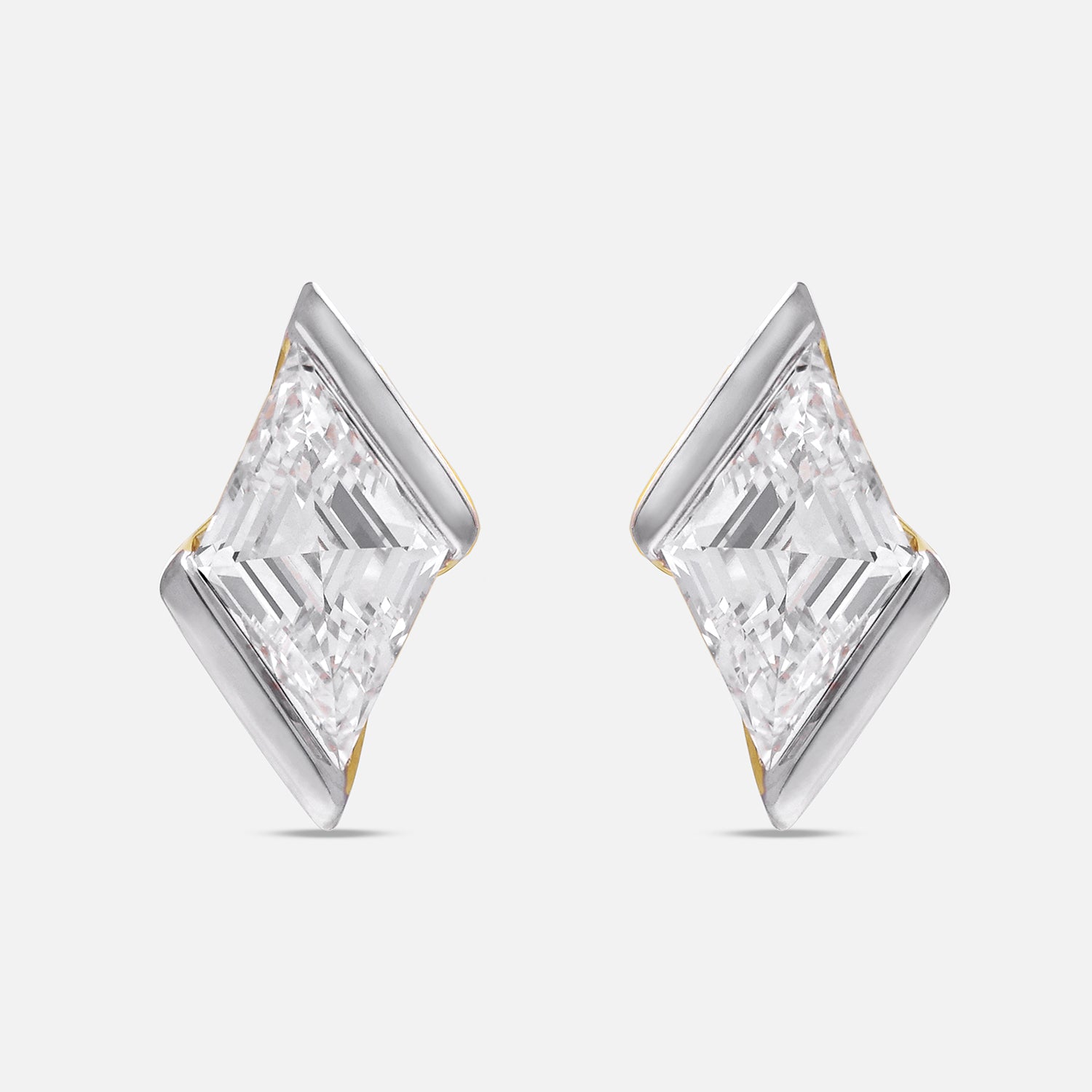Gold Stud Earrings with Lozenge Pointed-Cut Lab-Grown Diamonds in Bezel Twist Setting | SKU : 0021911705