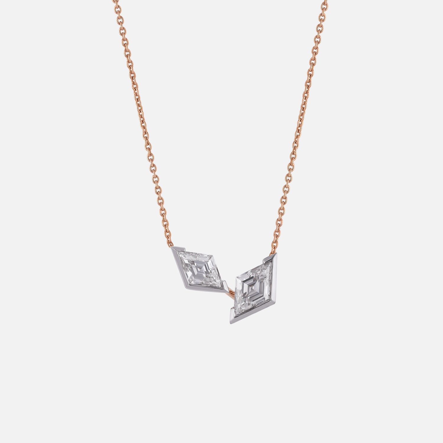 Rose Gold Chain Necklace with Twin Lozenge Pointed-Cut Lab-Grown Diamonds | SKU : 0021916809