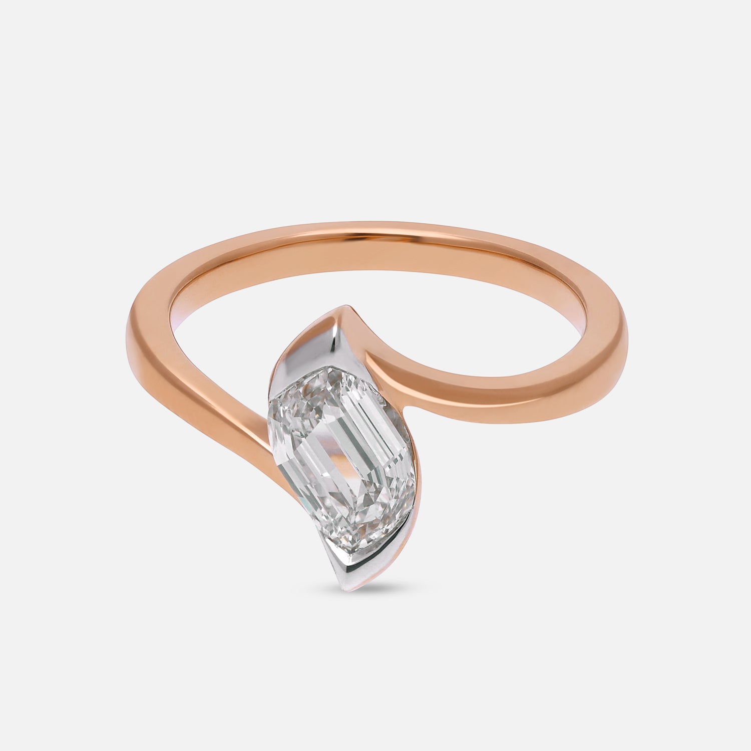 Rose Gold Ring with Flame-Cut Lab-Grown Diamond in a Sculpted Wrap Setting | SKU : 0021912900