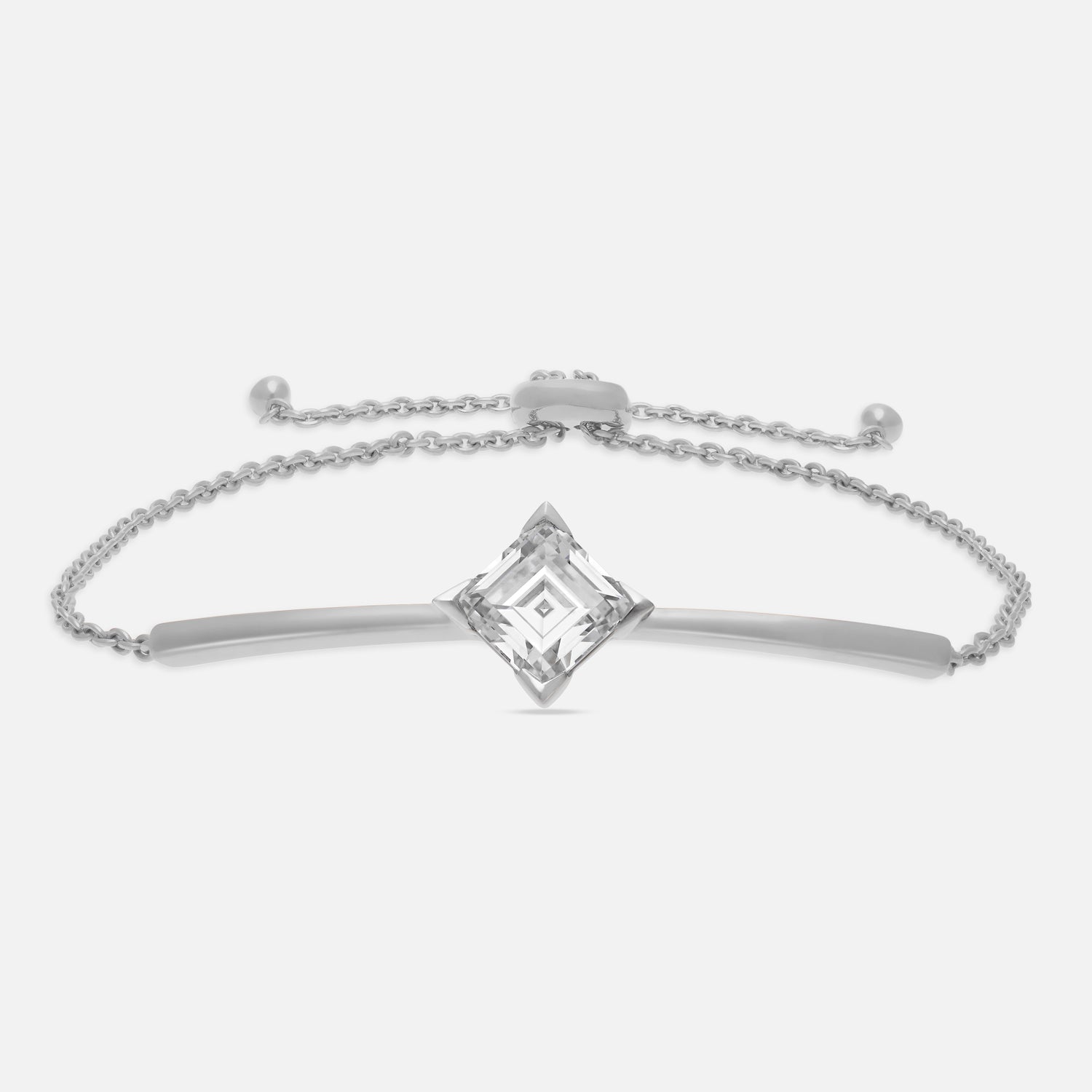 White Gold Bangle Bracelet with Square Step-Cut Lab-Grown Diamond | SKU : 0021938719