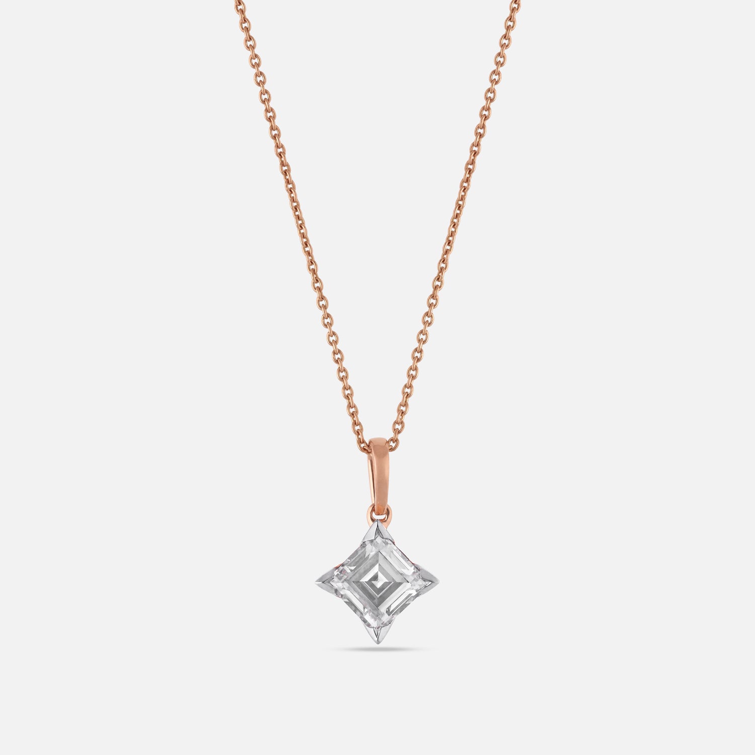 Rose Gold Necklace with Square Step-Cut Lab-Grown Diamond Pendant | SKU : 0021916885