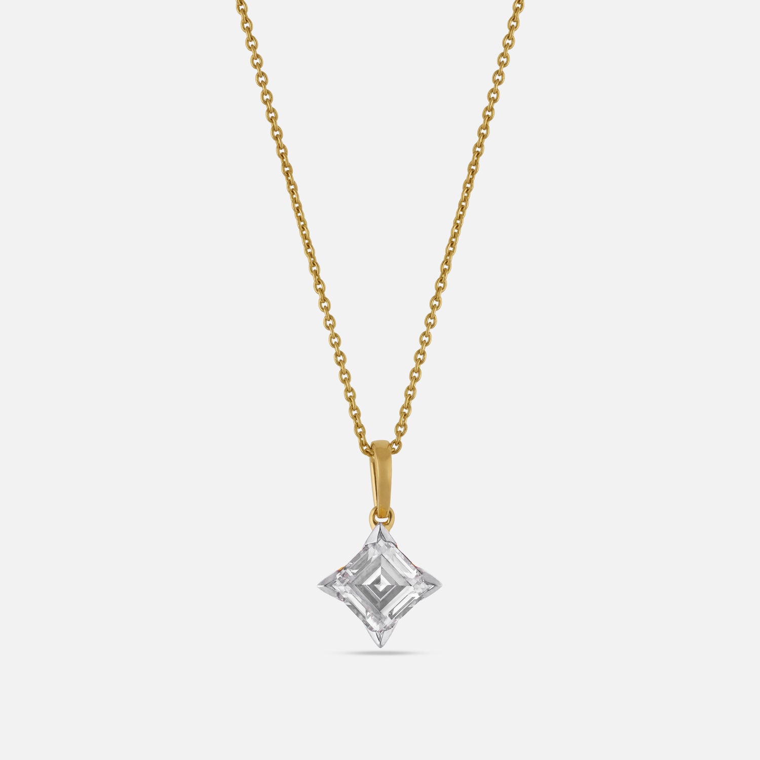 Gold Chain with Square Step-Cut Lab-Grown Diamond Pendant in a Diamond Silhouette | SKU : 0021912917