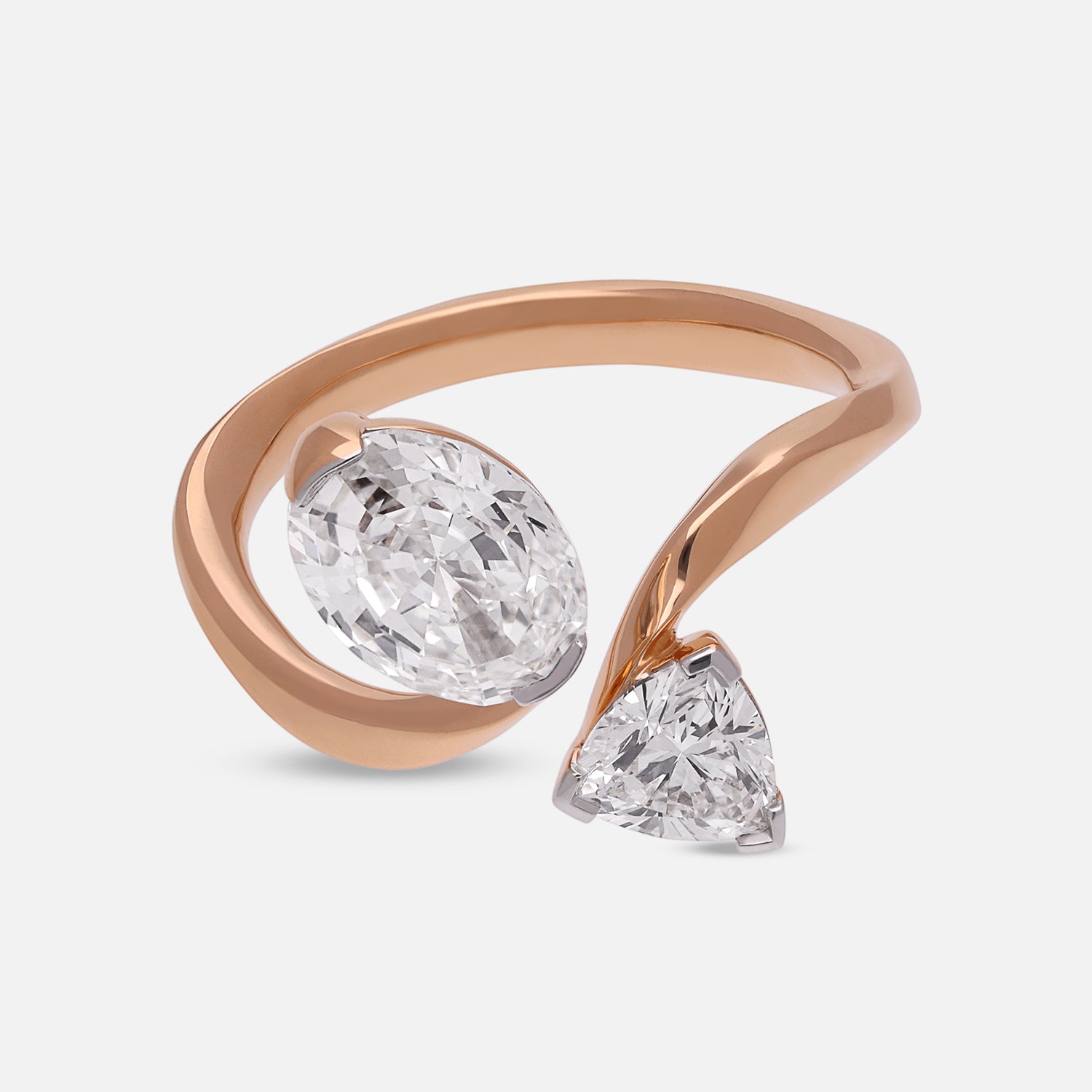 Gold Ring Set with Oval Step Cut and Trillion Step-Cut Lab-Grown Diamonds | SKU:0021923012