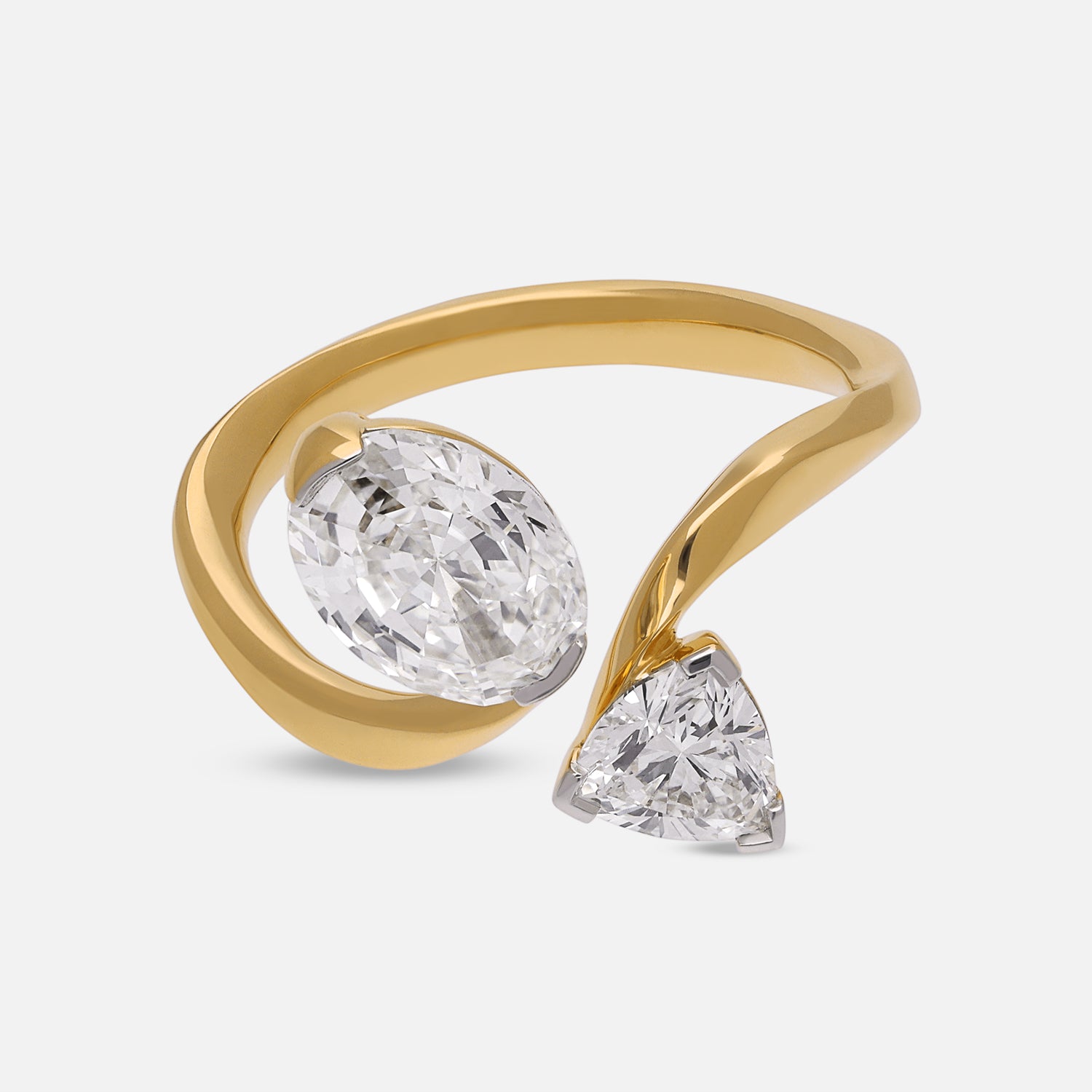 Contemporary Gold Wrap Ring with Roval and Trillion Step Cut Lab-Grown Diamonds | SKU : 0003761625