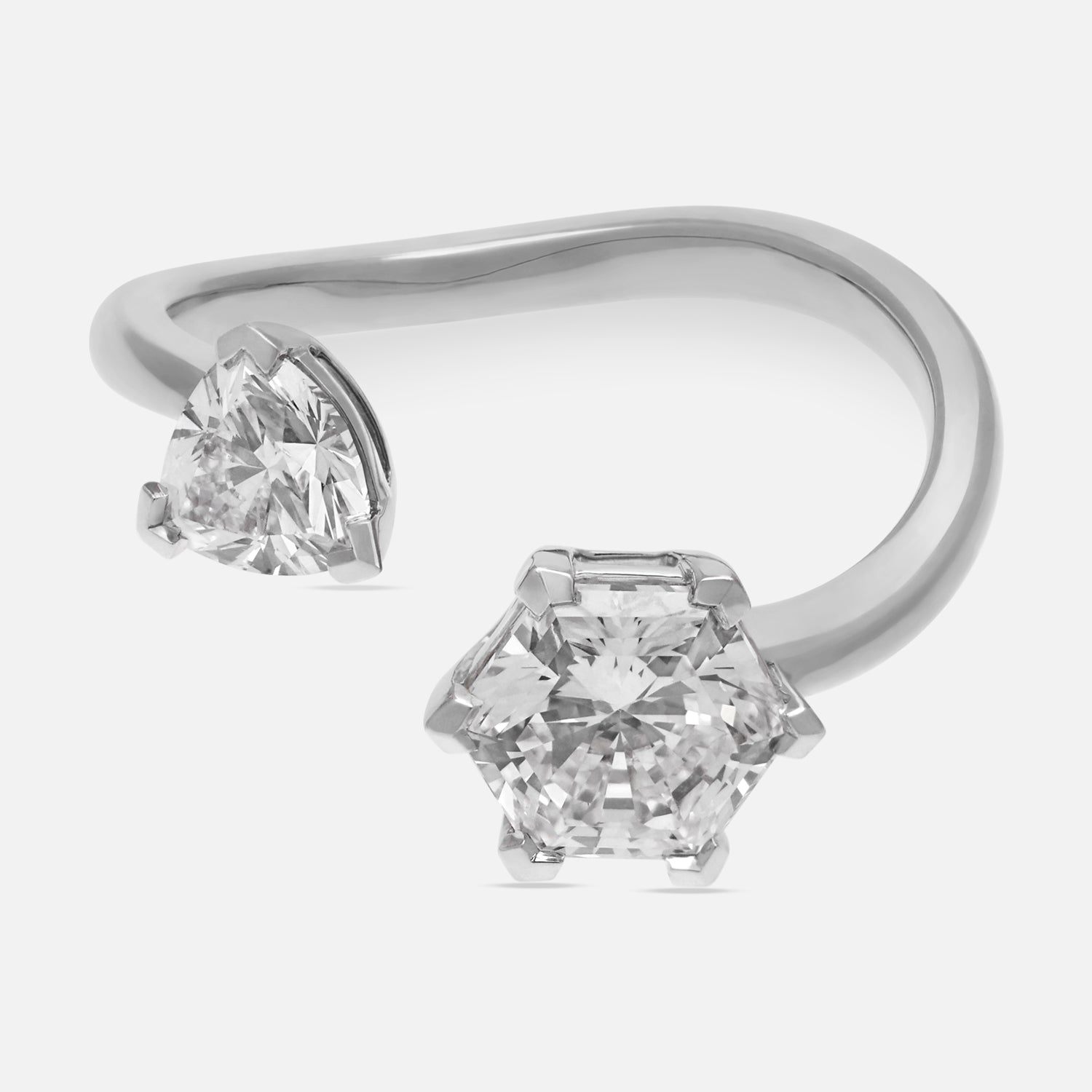 Sculptural Gold Ring with Trillion Curved and Hexagonal Step Cut Lab-Grown Diamonds | SKU : 0021961342