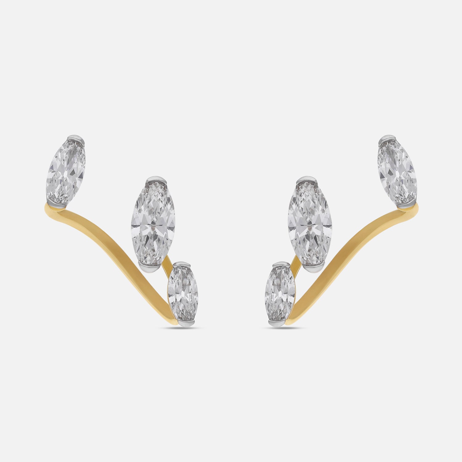 Gold Stud Earrings with Triple Roval Cut Lab-Grown Diamonds | SKU : 0021918124