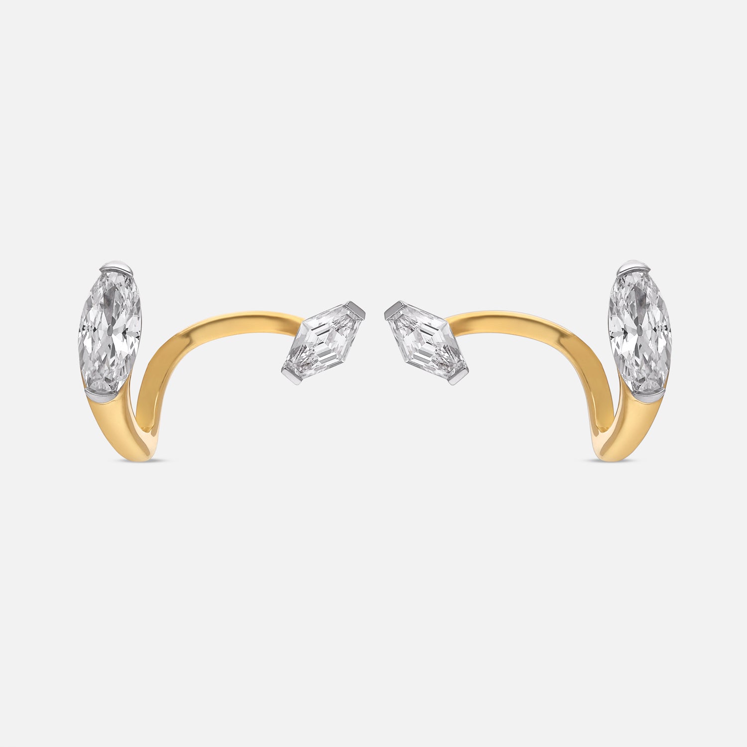 Gold Stud Earrings with Lozenge Blunt and Roval Cut Lab-Grown Diamonds | SKU : 0021918117