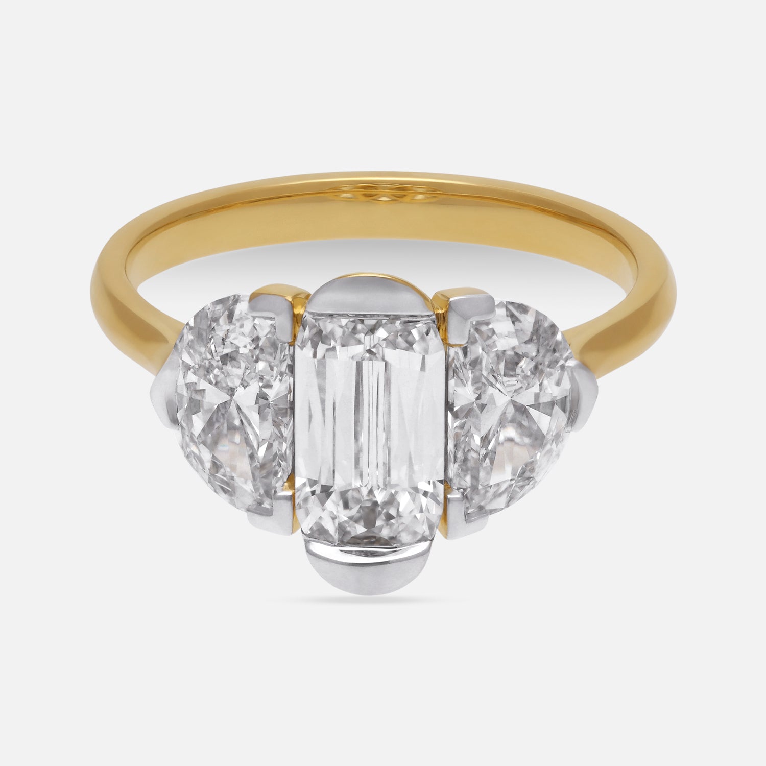 Gold Ring Set with Elongated Cushion and Half-Moon Lab-Grown Diamonds | SKU : 0021923111