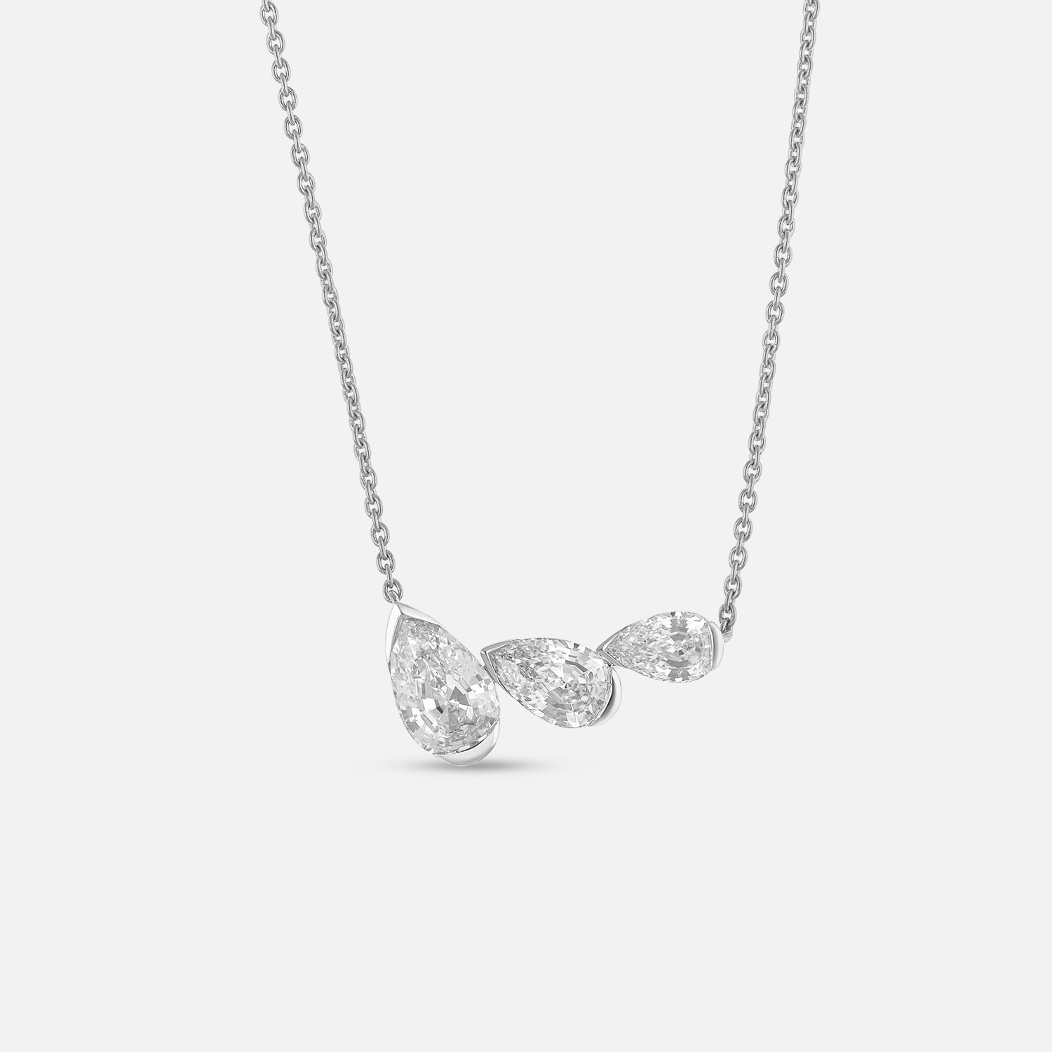 White Gold Chain Pendant with Pear Step-Cut Lab-Grown Diamonds | SKU : 0021941856