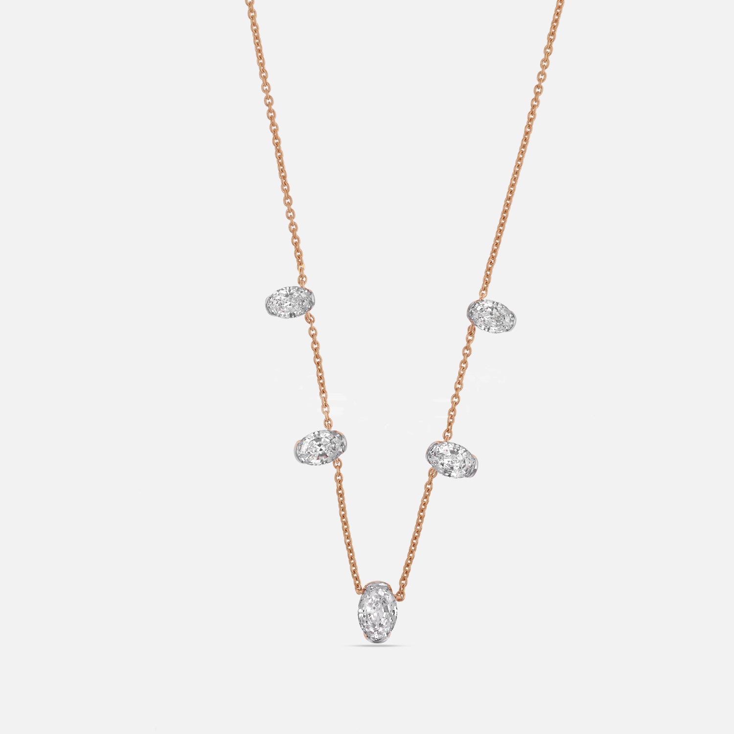 Rose Gold Necklace with Oval Step-Cut Lab-Grown Diamonds | SKU : 0021920165