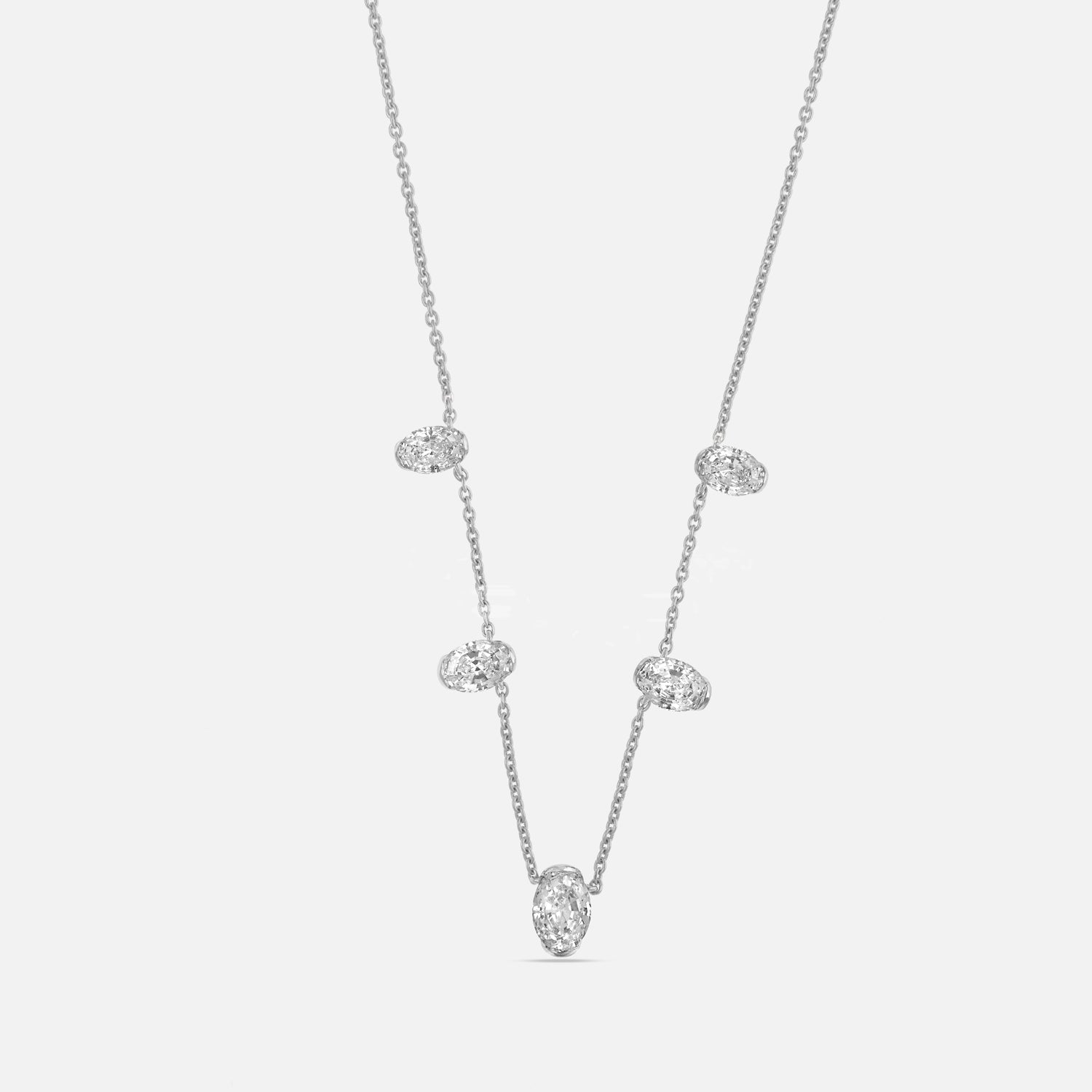 Oval Step-Cut Lab-Grown Diamond Necklace in 18Kt White Gold | SKU : 0003769003