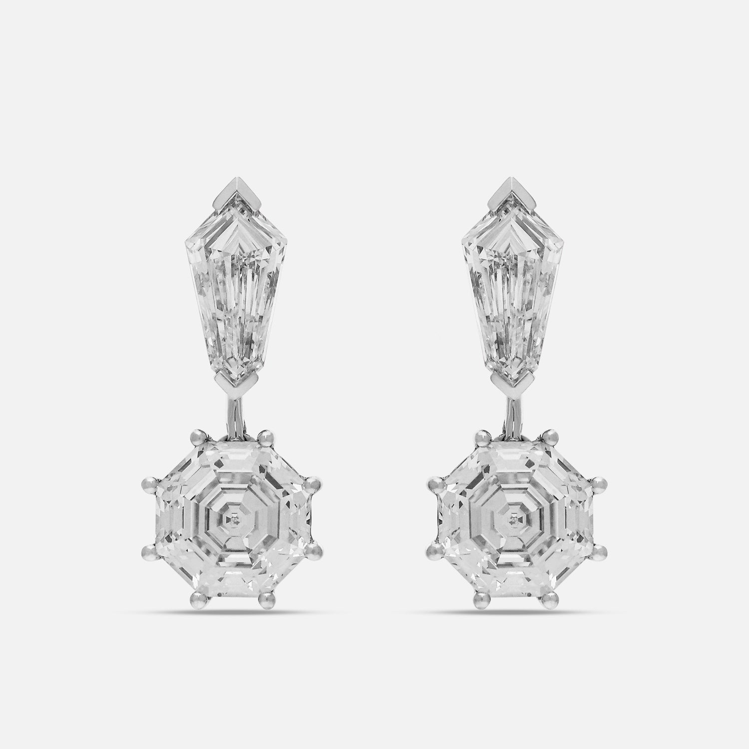 White Gold Earrings with Tie Narrow Pointed and Octagon Step-Cut Lab-Grown Diamonds | SKU : 0021952579