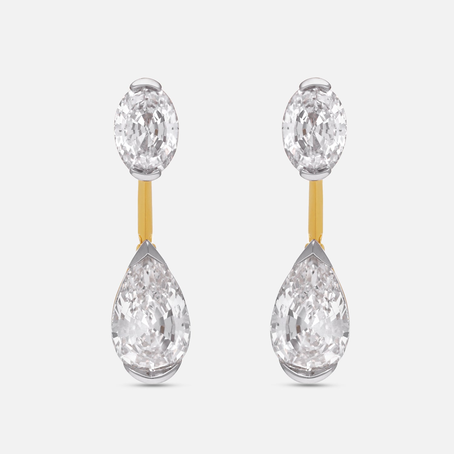 Oval Step Cut & Pear Step Cut Lab-Grown Diamond Drop Earrings in Yellow Gold | SKU : 0021918087