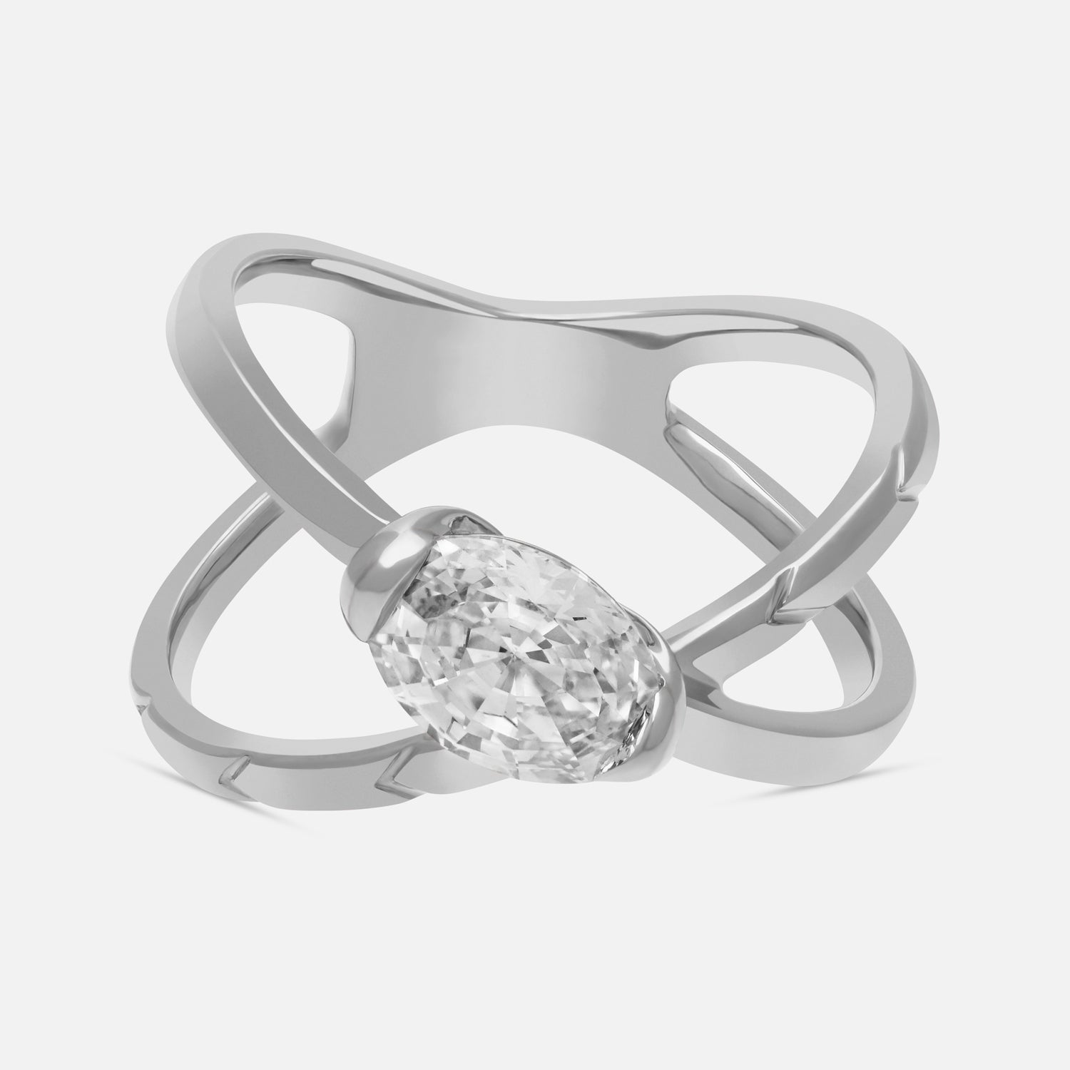 Sculptural Interlace Gold Ring with Exquisite Oval Step-Cut Lab-Grown Diamond | SKU : 0021960161