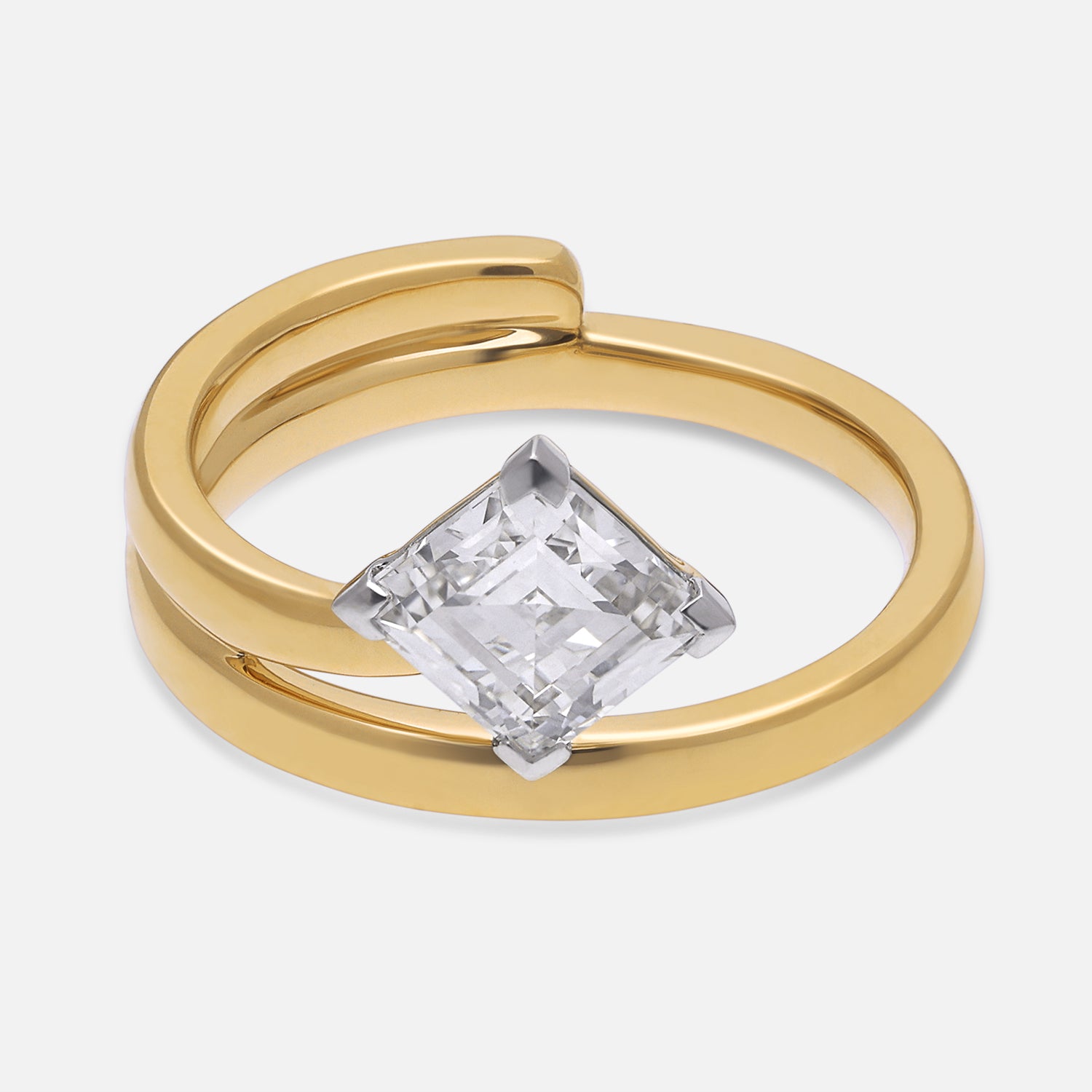 Yellow Gold Square Step-Cut Lab-Grown Diamond Wrap Ring | SKU : 0021920226