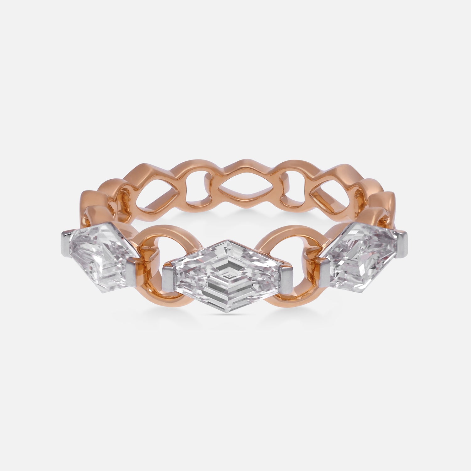 Rose Gold Link Ring with Lozenge Blunt Cut Lab-Grown Diamonds | SKU : 0003761649