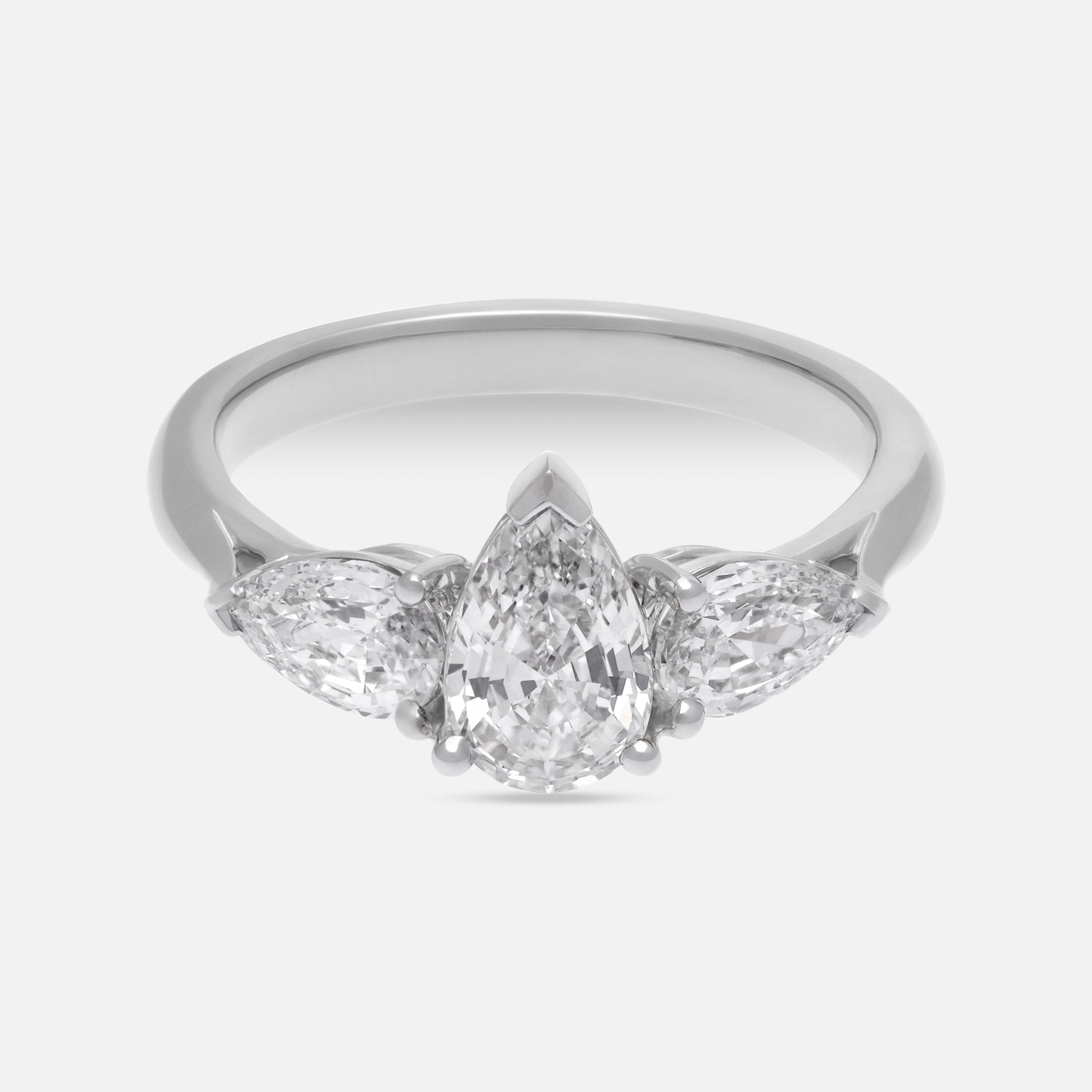 Three-Stone Pear Step-Cut Lab Grown Diamond Ring in 18K White Gold | SKU : 0021961830
