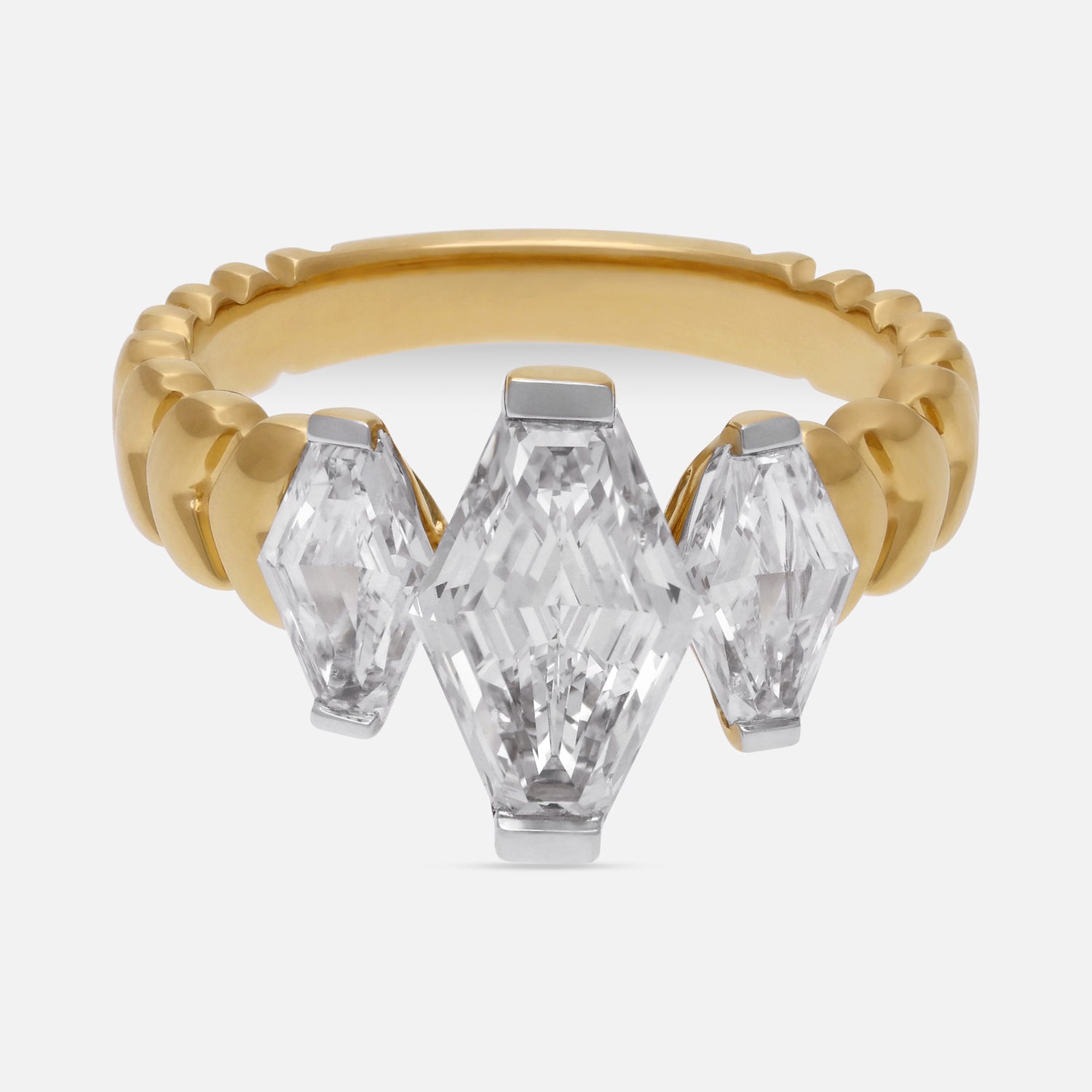 Yellow Gold Triple Lozenge Blunt-Cut Lab-Grown Diamond Ring | SKU : 0021923104