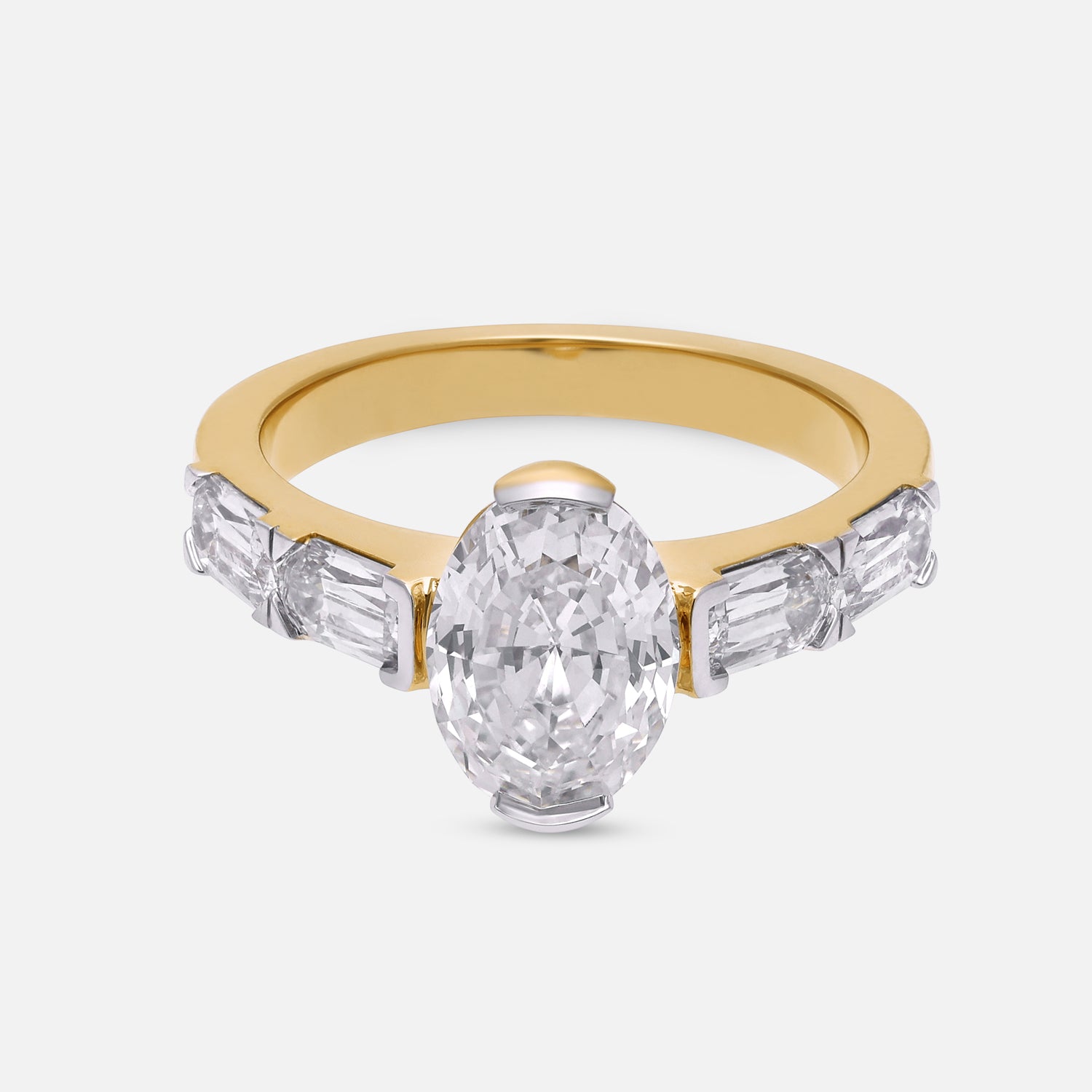 Yellow Gold Oval Step Cut and Elongated Cushion-Cut Lab-Grown Diamond Ring | SKU : 0021923159