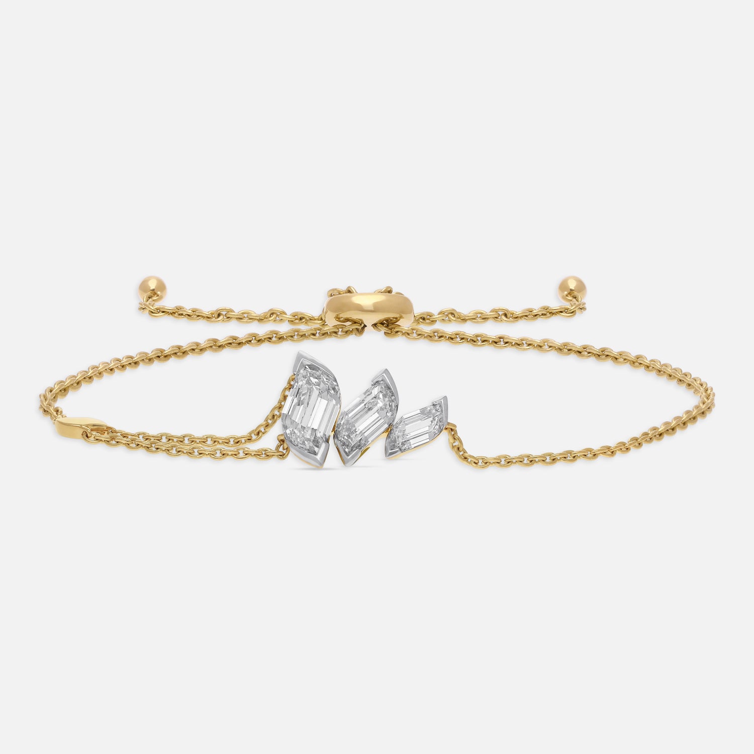 Yellow Gold Chain Bracelet with Tapered Flame-Cut Lab-Grown Diamonds | SKU : 0021924026