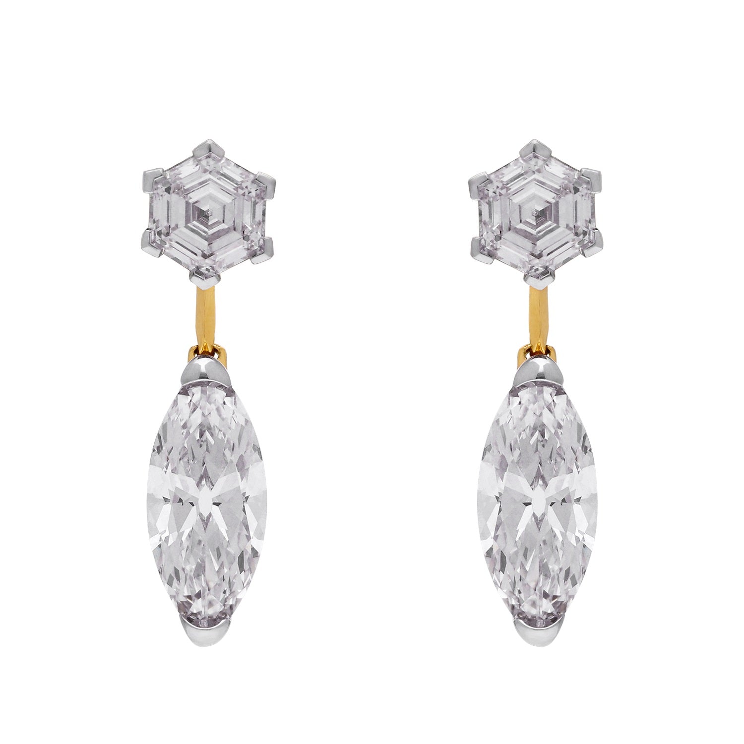 Hexagon Step Cut & Roval Lab-Grown Diamond Drop Earrings in Yellow Gold | SKU : 0021918063