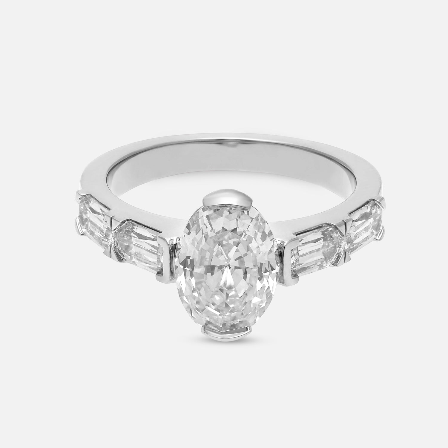 Oval Step-Cut & Elongated Cushion Lab Grown Diamond Ring in 18K White Gold | SKU : 0021966668