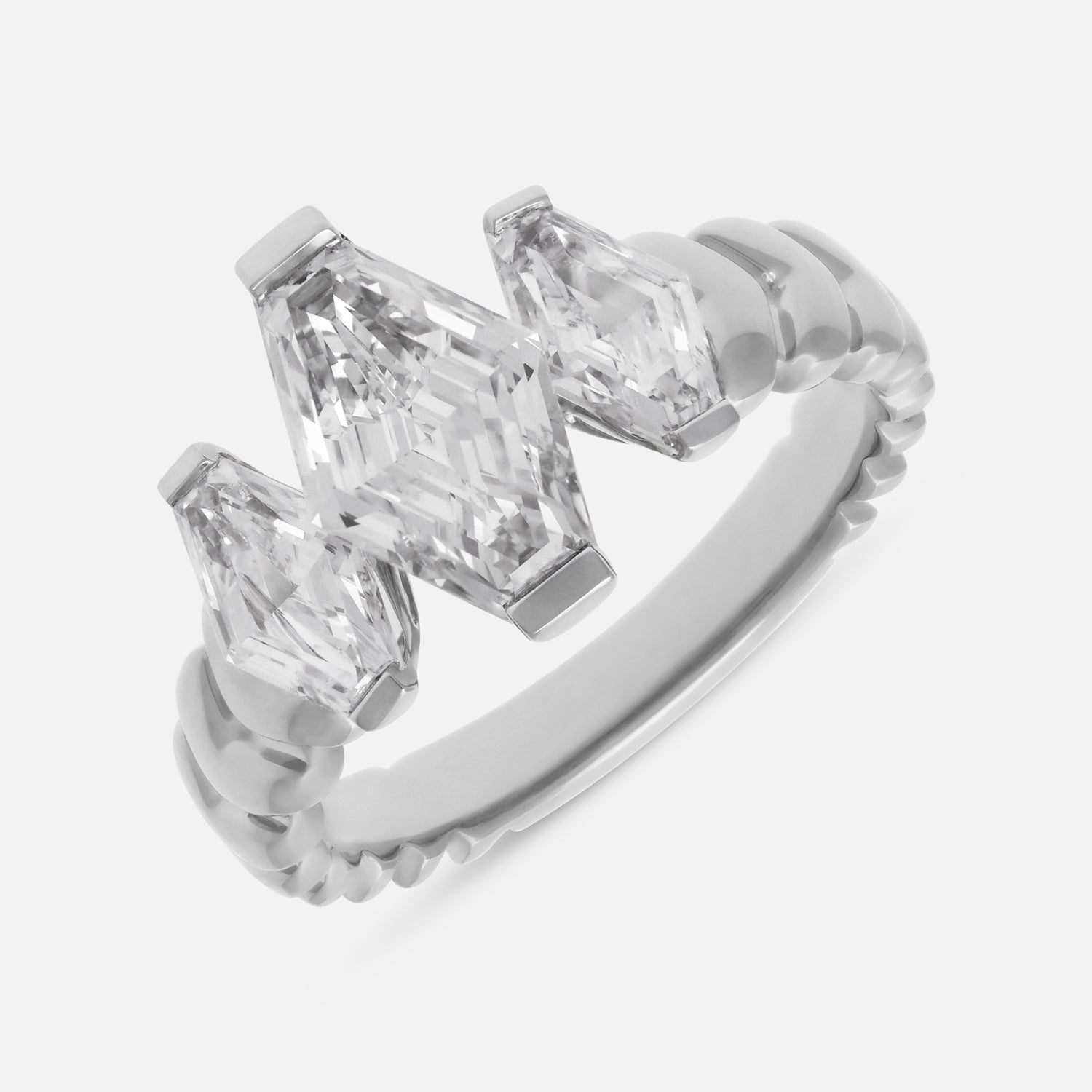 White Gold Ring with Triple Lozenge Cut Lab-Grown Diamonds | SKU : 0021963780