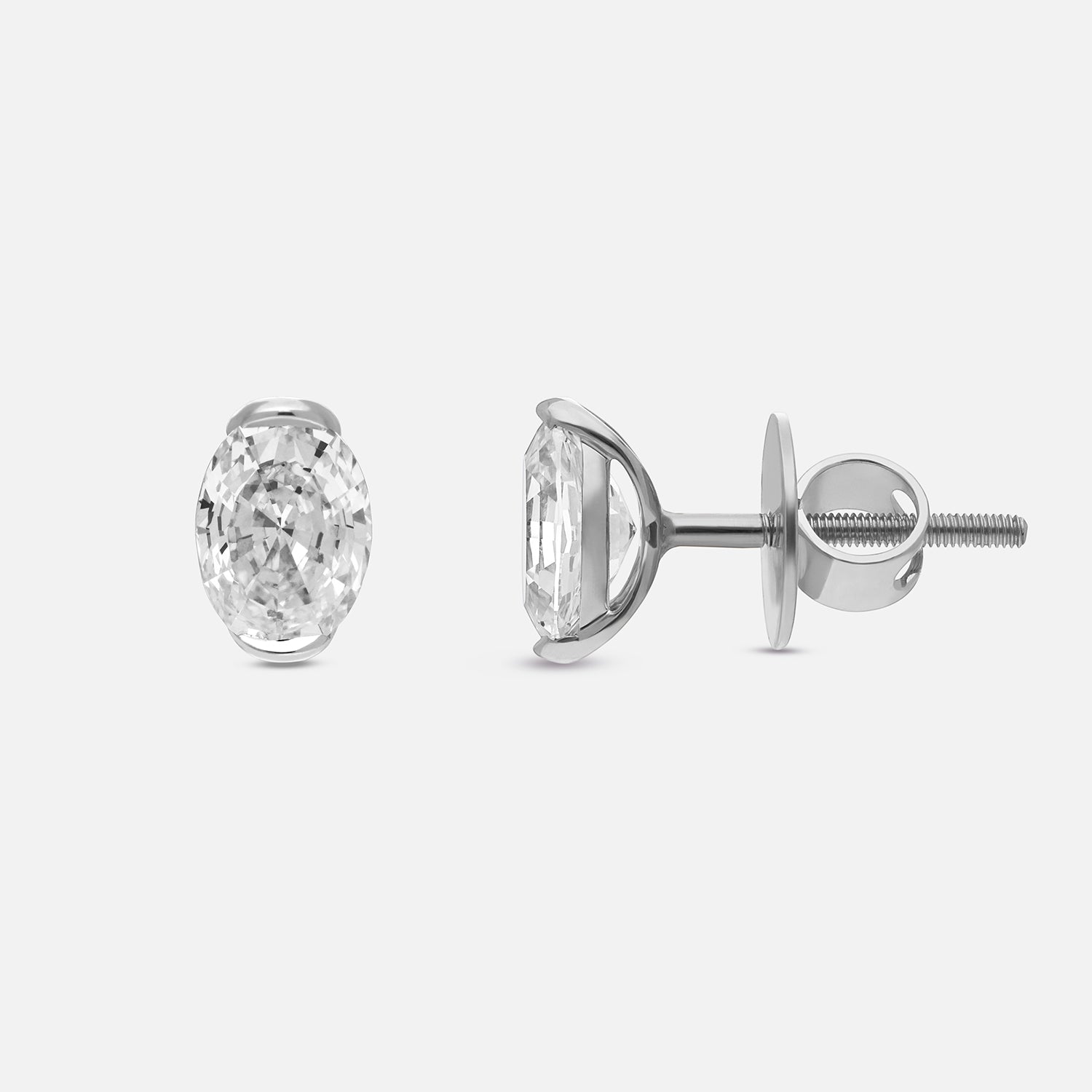 White Gold Stud Earrings with Oval Step-Cut Lab-Grown Diamonds | SKU : 0021929908