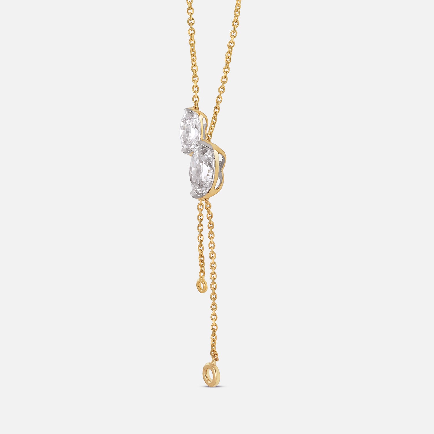 Gold Drop Pendant Necklace with Dual Oval Step-Cut Lab-Grown Diamonds | SKU : 0021911651