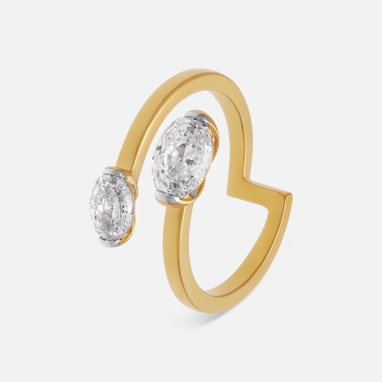 Contemporary Open Gold Ring with Dual Oval Step-Cut Lab-Grown Diamonds | SKU : 0021911675
