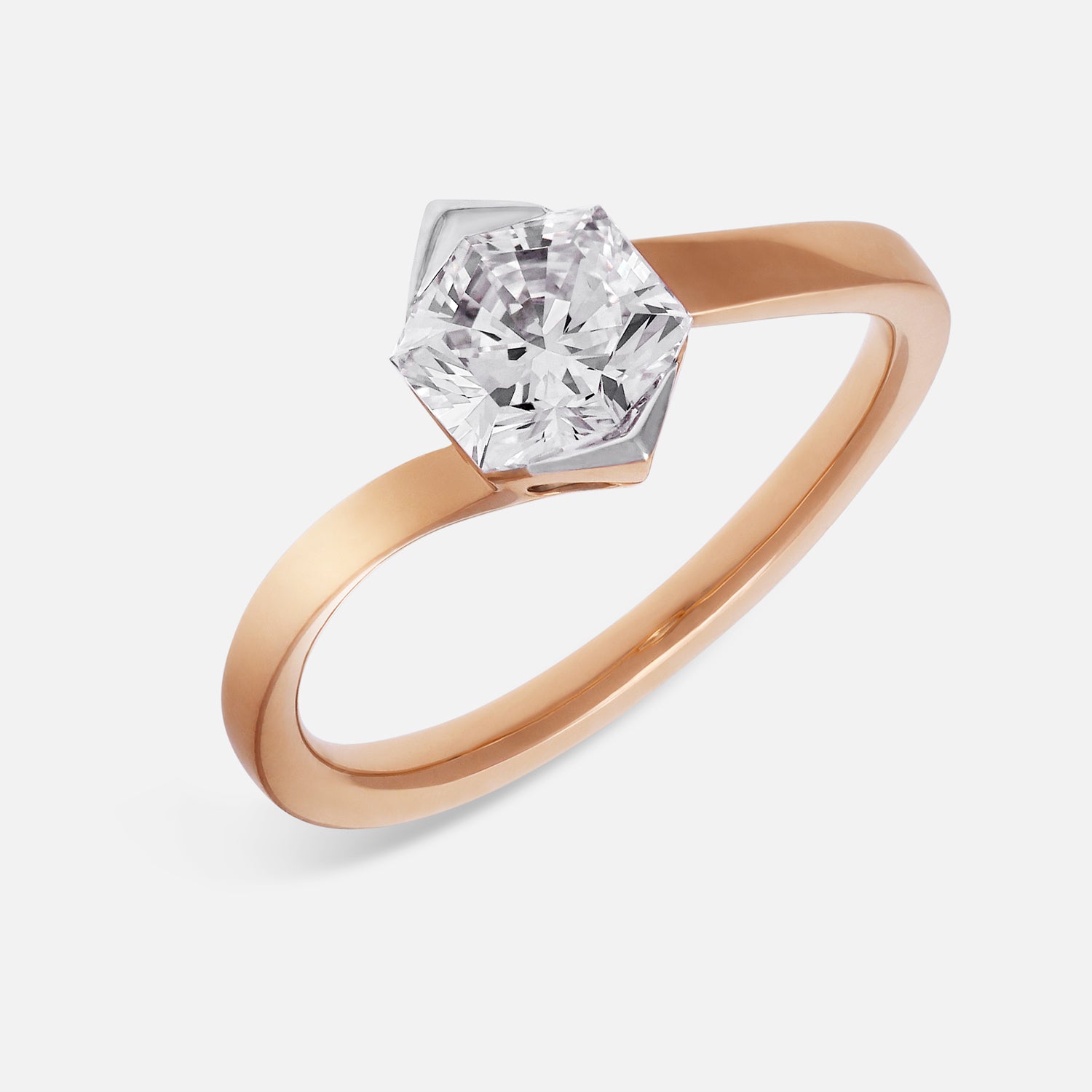 Hexagon-Cut 1.18 Carat Lab-Grown Diamond Ring in Rose Gold | SKU : 0003759554