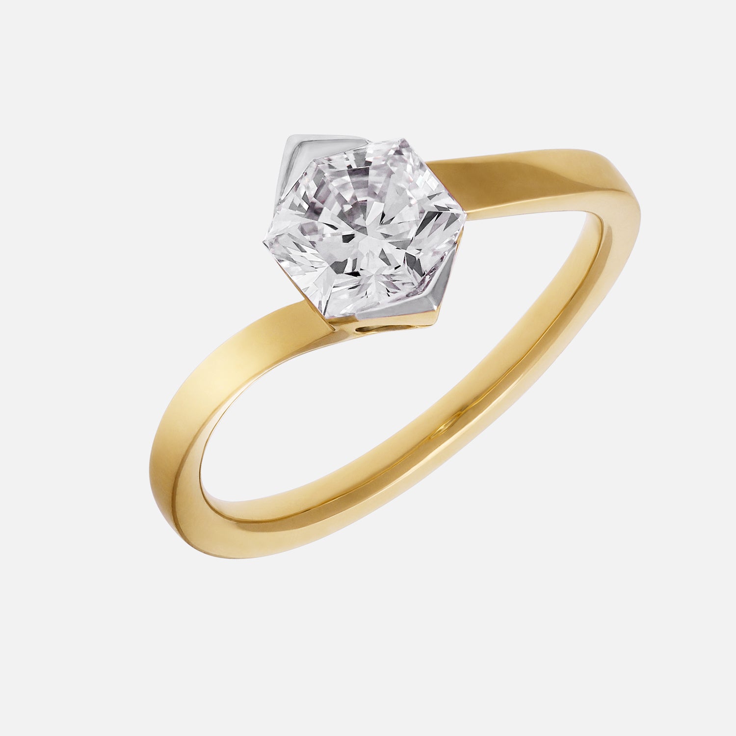 Gold Ring with Hexagon Brilliant-Cut Lab-Grown Diamond in a Sculpted Wrap Design | SKU : 0021912863