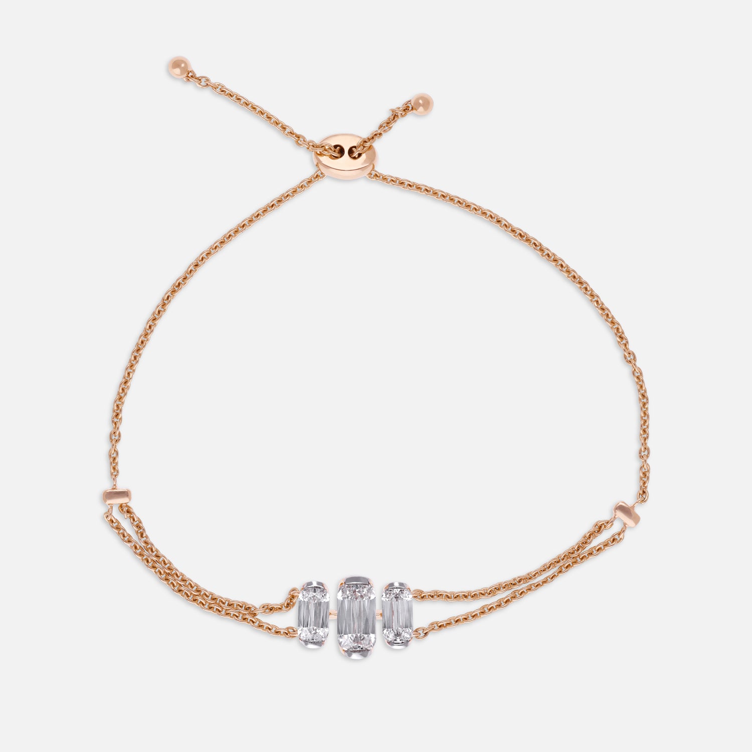 Rose Gold Adjustable Bracelet with Elongated Cushion-Cut Lab-Grown Diamonds | SKU : 0021916878